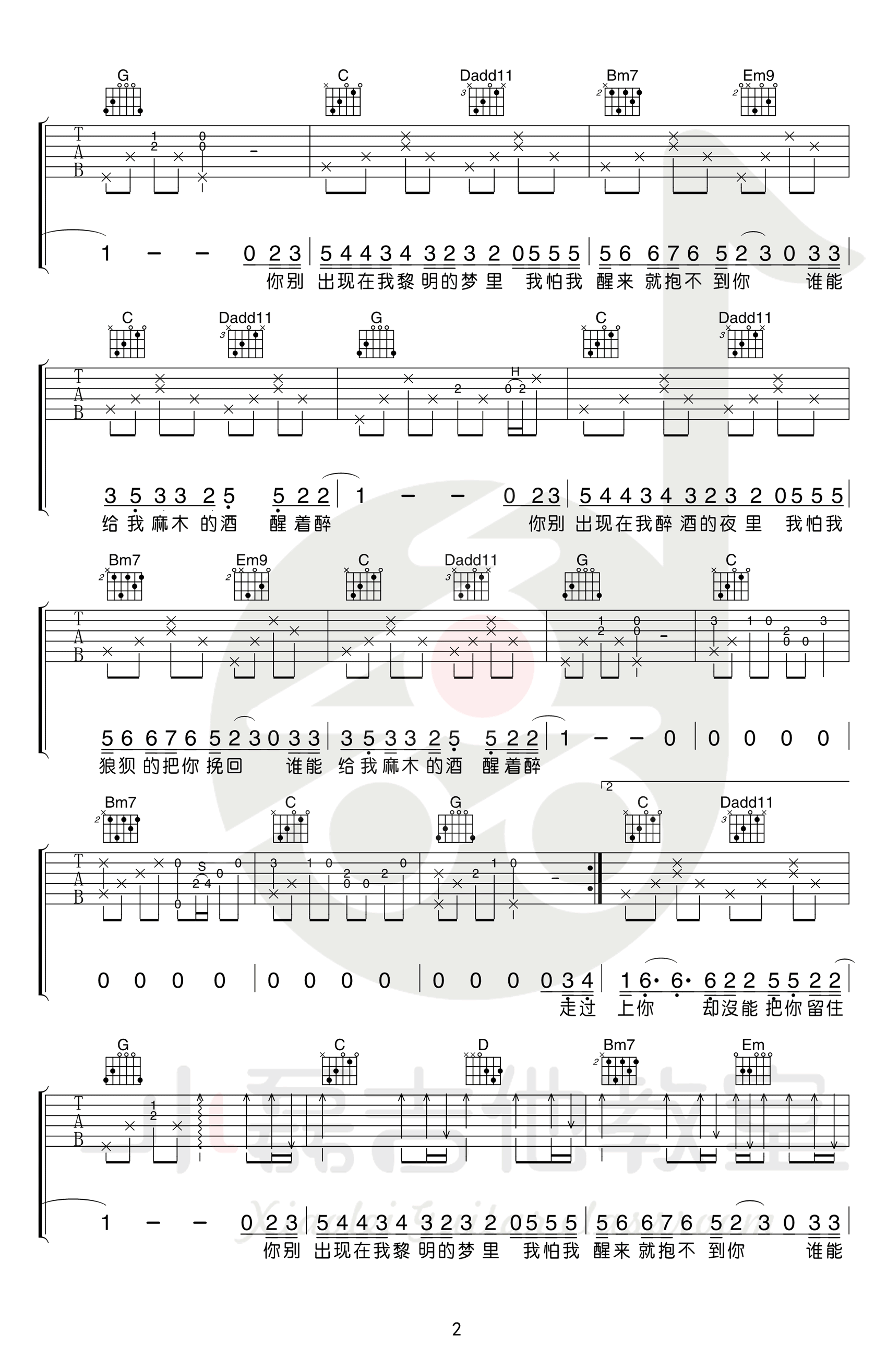 马良《醒着醉》吉他谱_G调指法原版吉他谱_吉他弹唱视频教学-图2