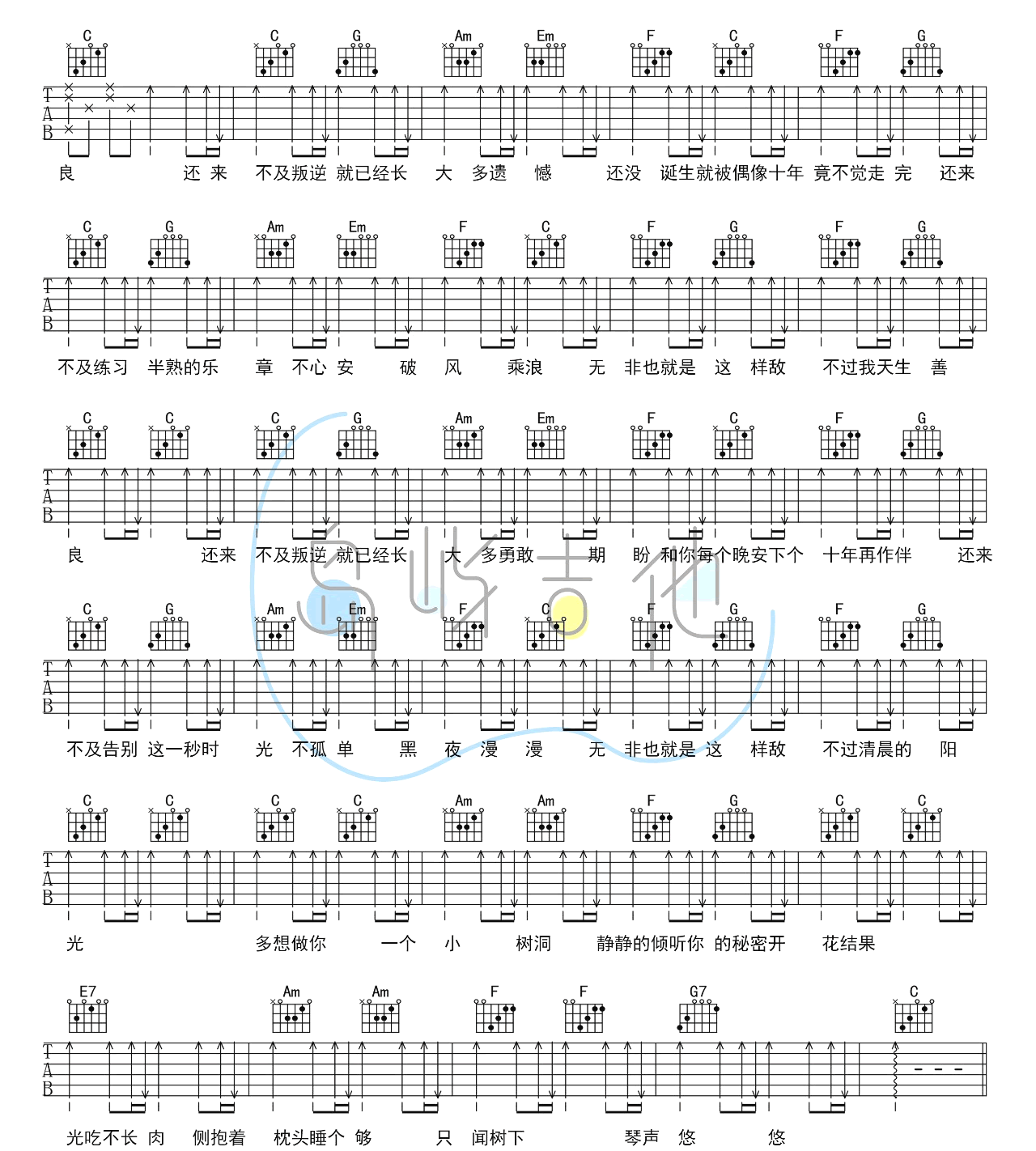欧阳娜娜《树洞》吉他谱_C调指法原版吉他谱_吉他弹唱视频教学-图2