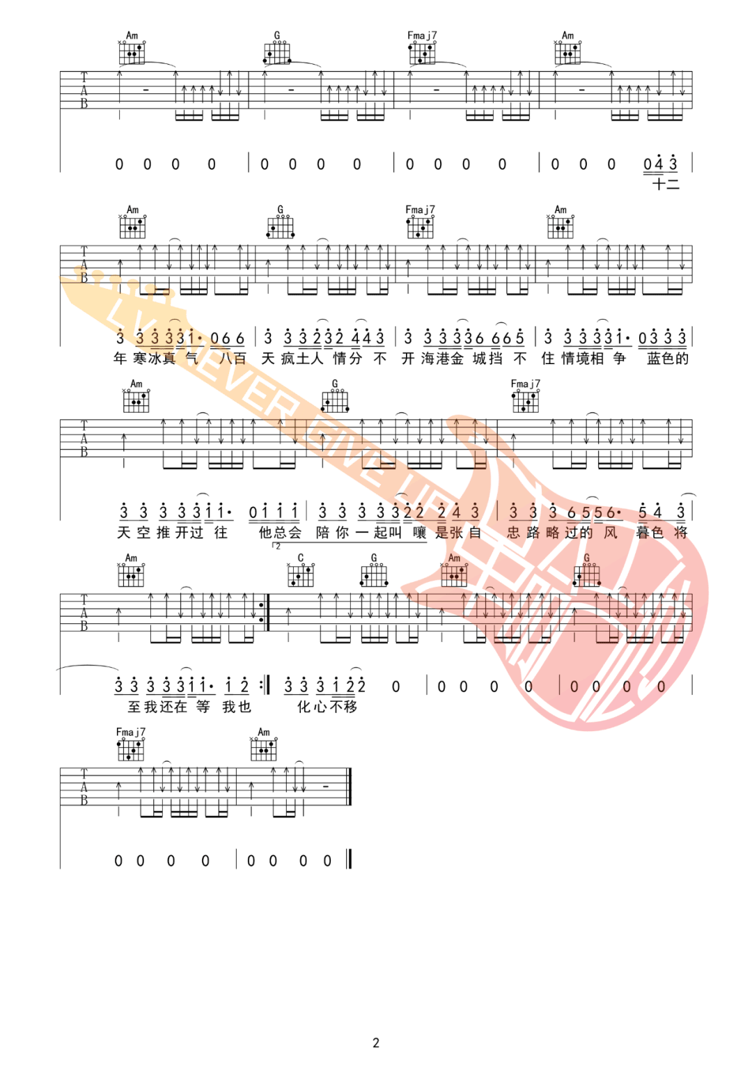 刘森《疯土》吉他谱_C调指法扫弦版吉他谱_吉他弹唱视频教学-图2