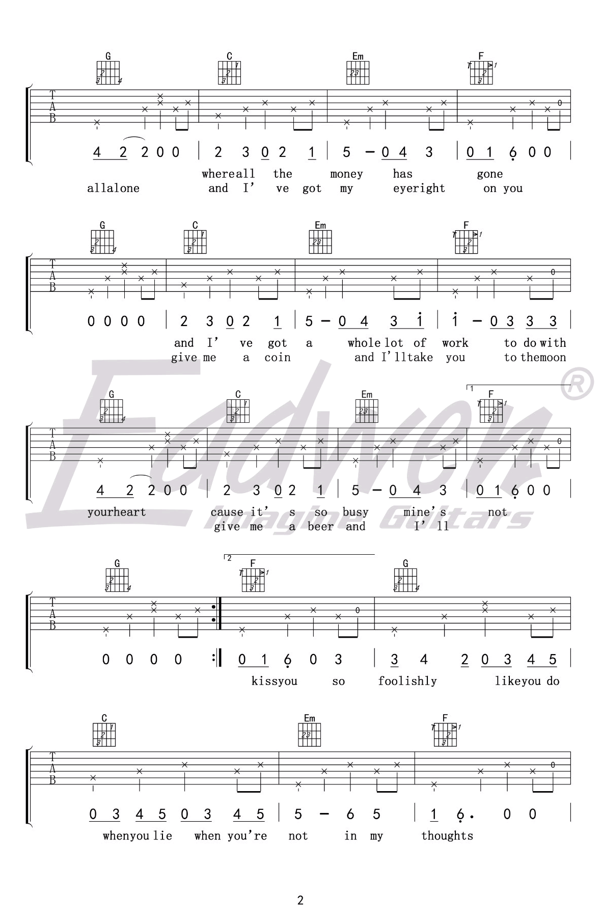 谭秋娟《Loving Strangers》吉他谱_C调指法吉他谱_吉他弹唱视频教学-图2