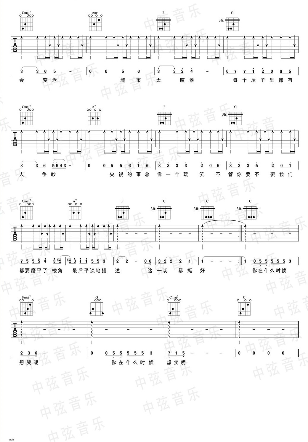 唐汉霄《都挺好》吉他谱_F调简单版吉他谱_吉他弹唱视频教学-图2
