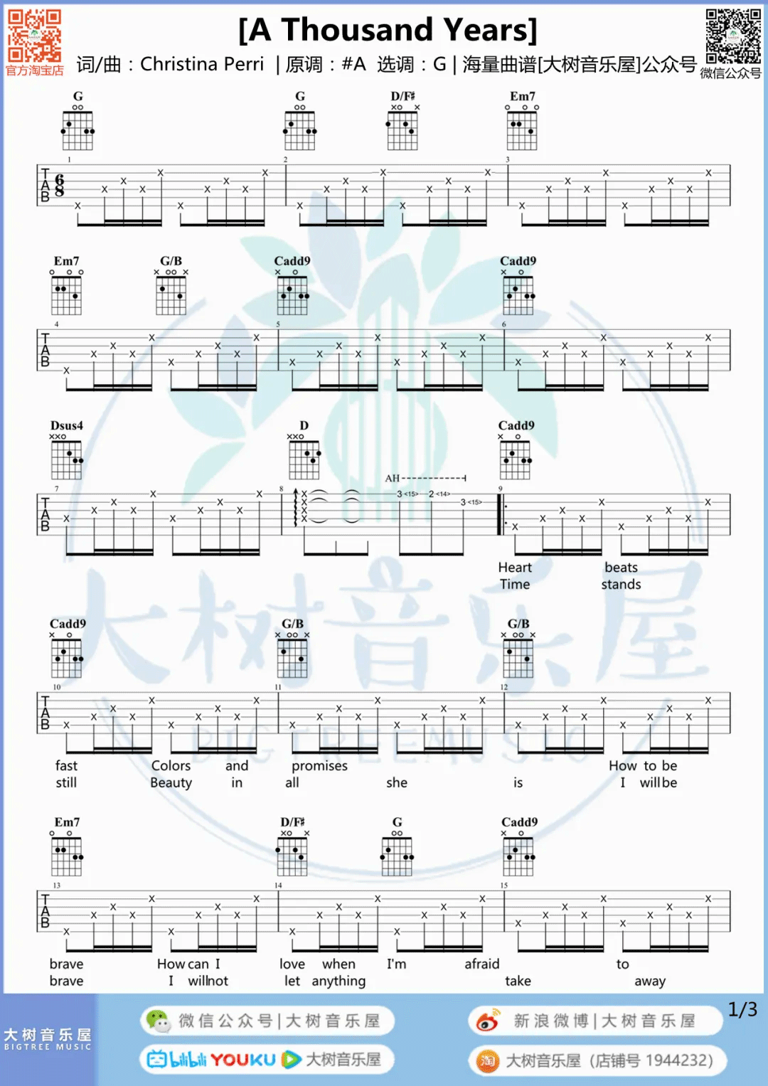 Christina Perri《A Thousand Years》吉他谱_G调_吉他弹唱视频教学-图1