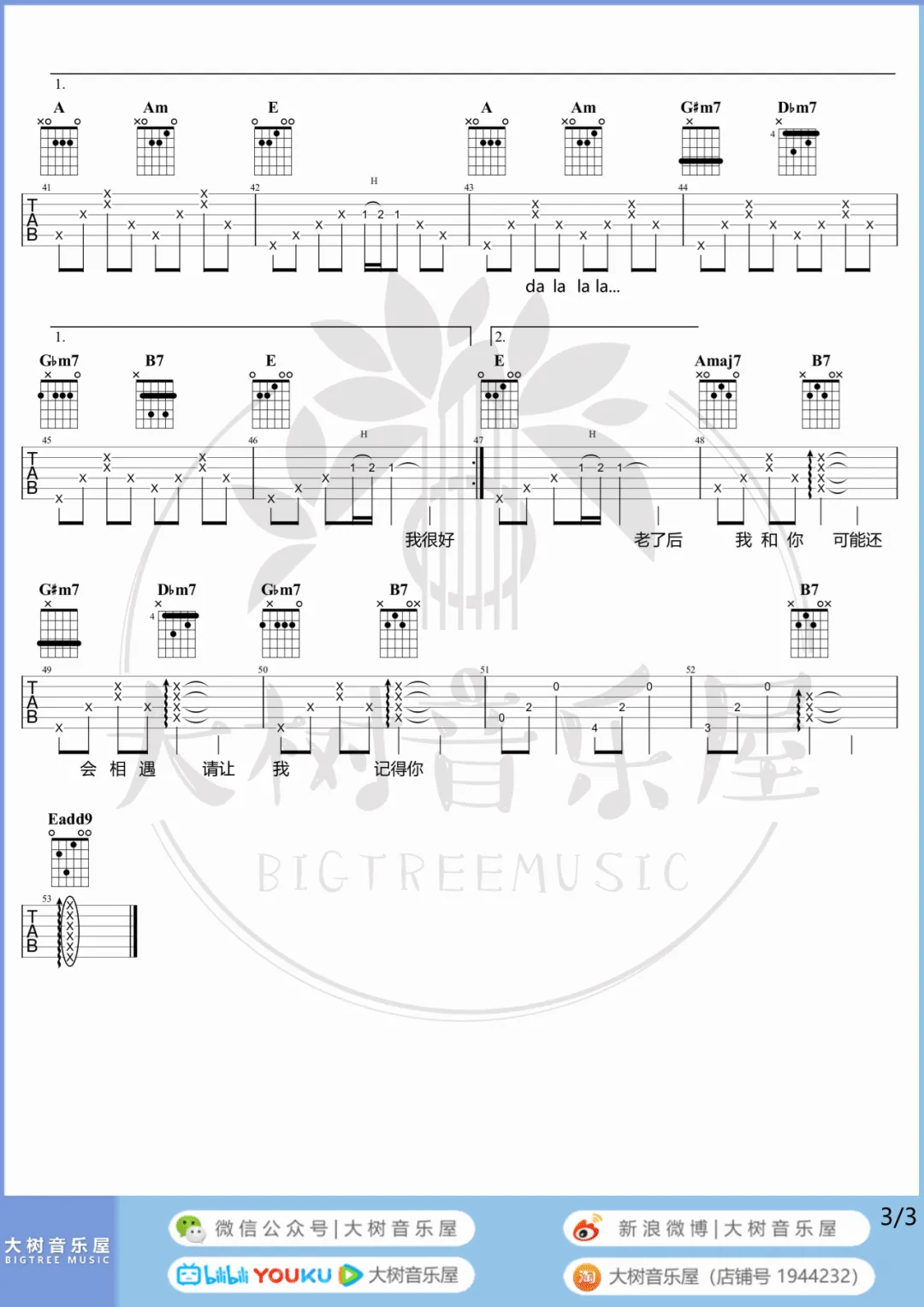 袁娅维《旅行中忘记》吉他谱_E调指法原版吉他谱_吉他弹唱视频教学-图3