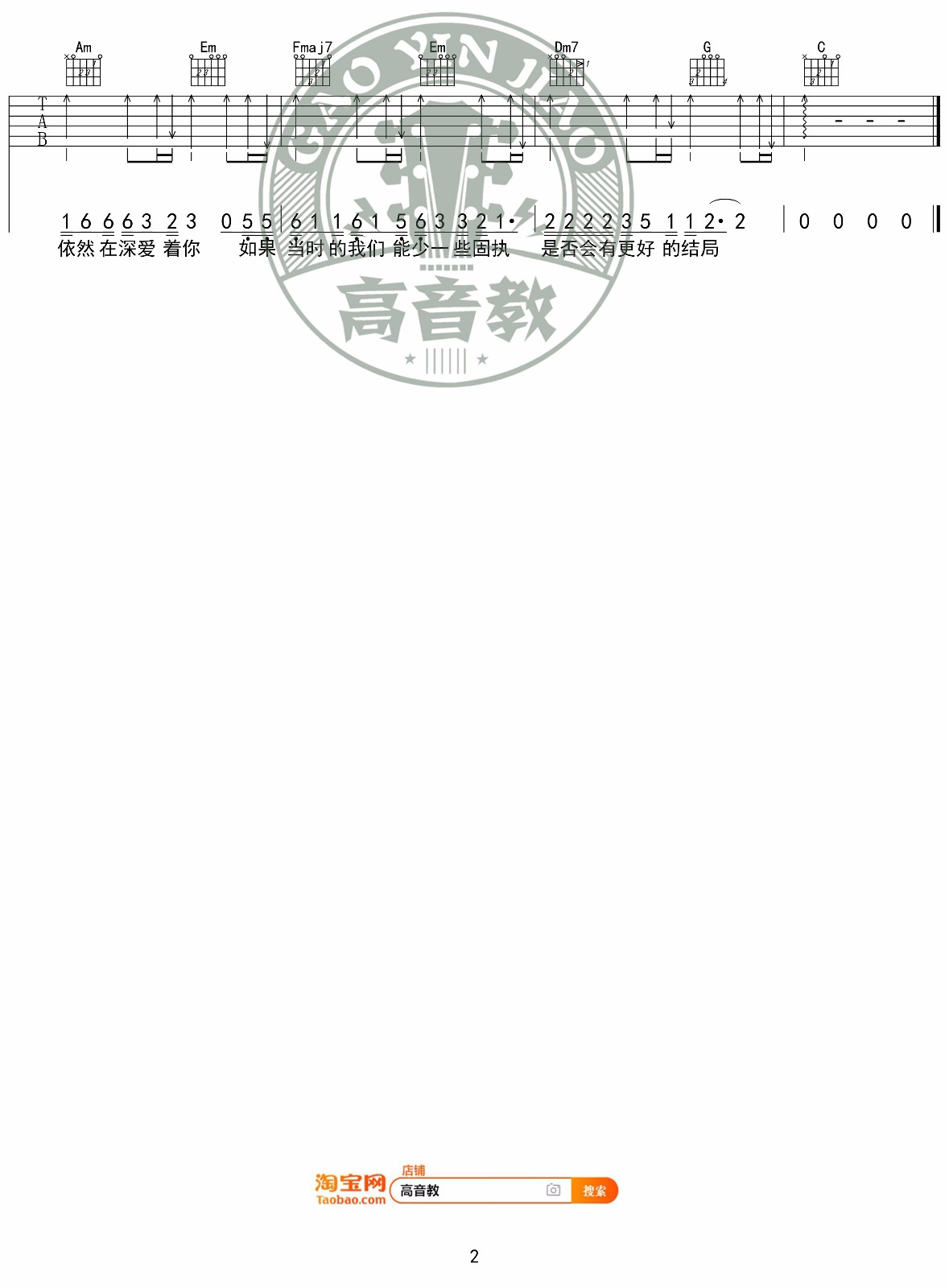 陈硕子《凌晨三点》吉他谱_C调简单版吉他谱_吉他弹唱视频教学-图2