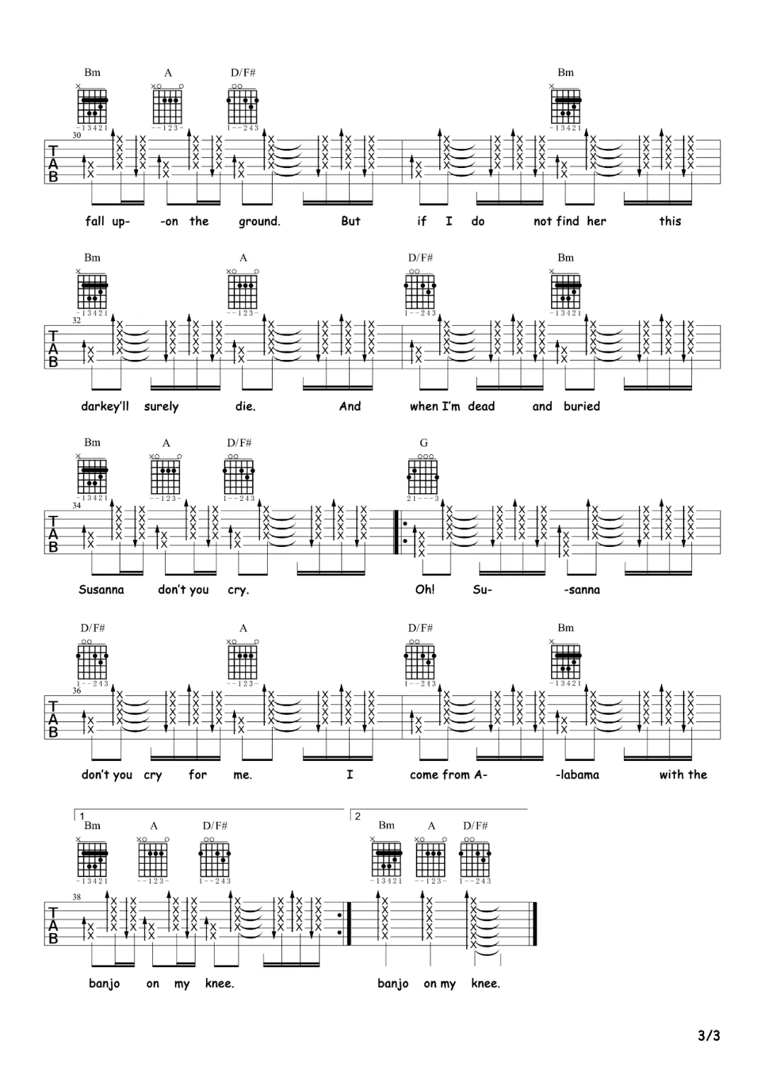 美国民歌《哦苏珊娜》吉他谱_C调指法吉他谱_吉他弹唱视频教学-图3