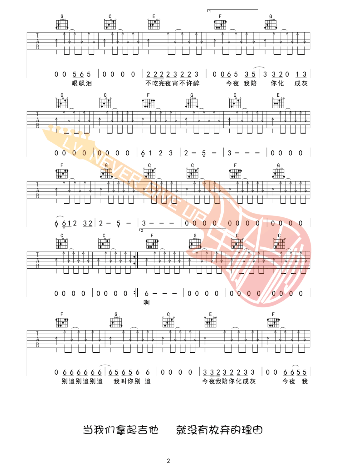 刘森《县城》吉他谱_C调指法扫弦版吉他谱_吉他弹唱视频教学-图2