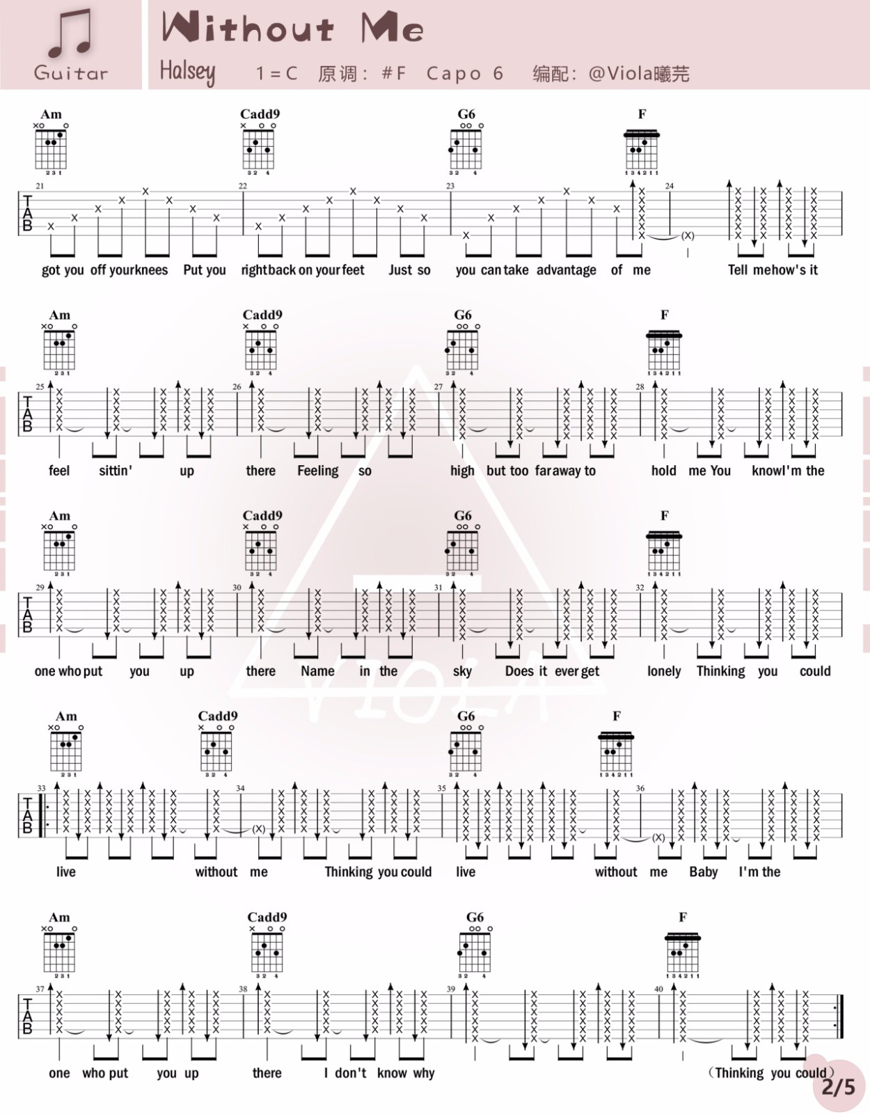 Halsey《Without Me》吉他谱_C调原版吉他谱_吉他弹唱视频教学-图2