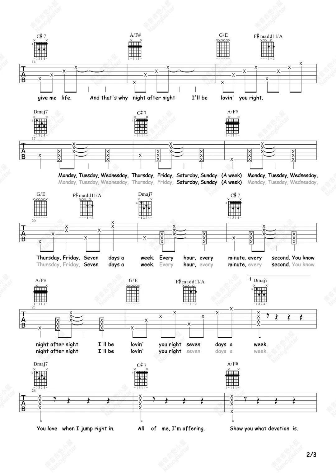 田柾国《Seven》吉他谱_A调指法拍弦版吉他谱_吉他弹唱视频教学-图2