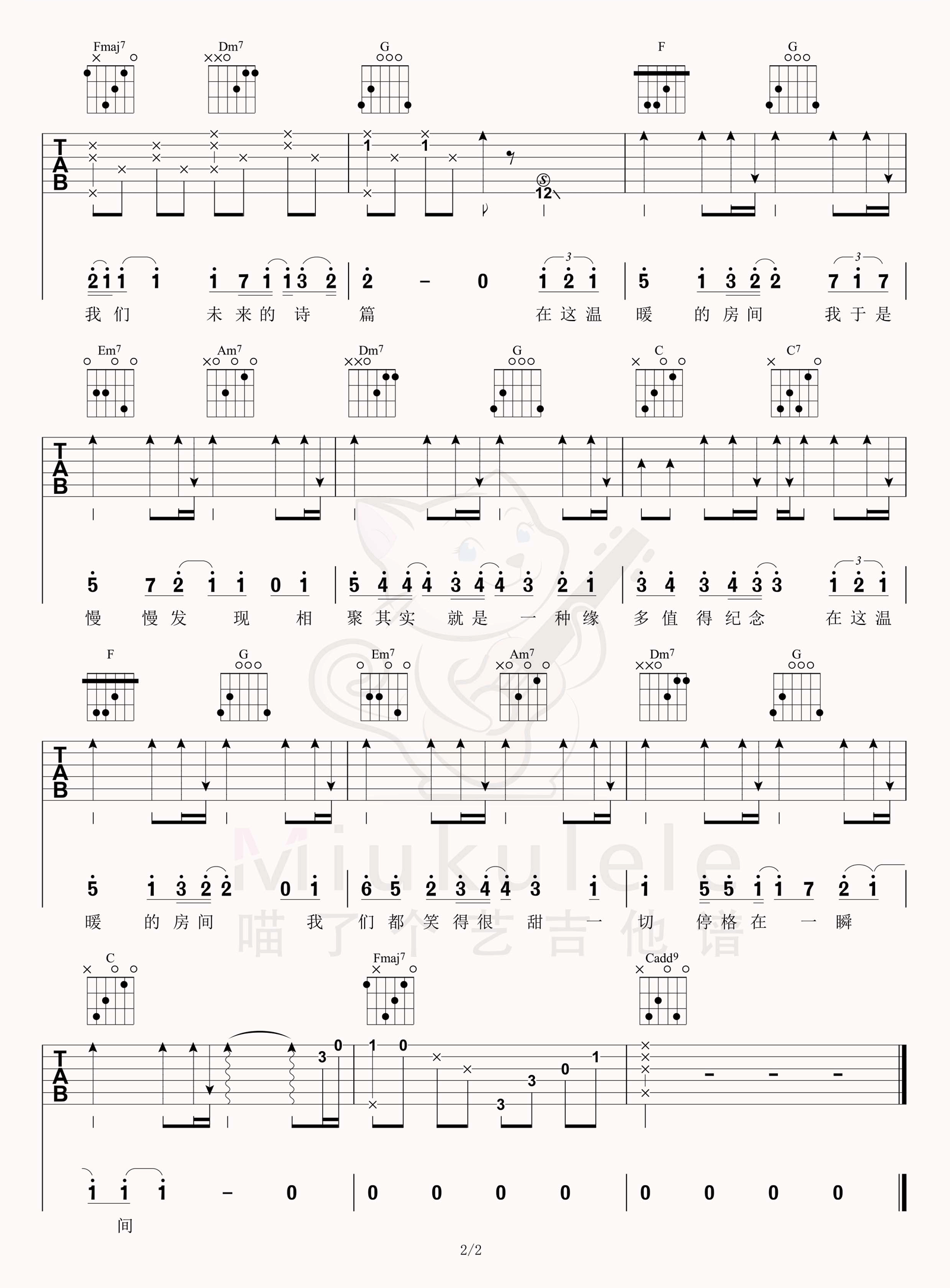 刘瑞琦《房间》吉他谱_C调原版吉他谱_吉他弹唱视频教学-图2