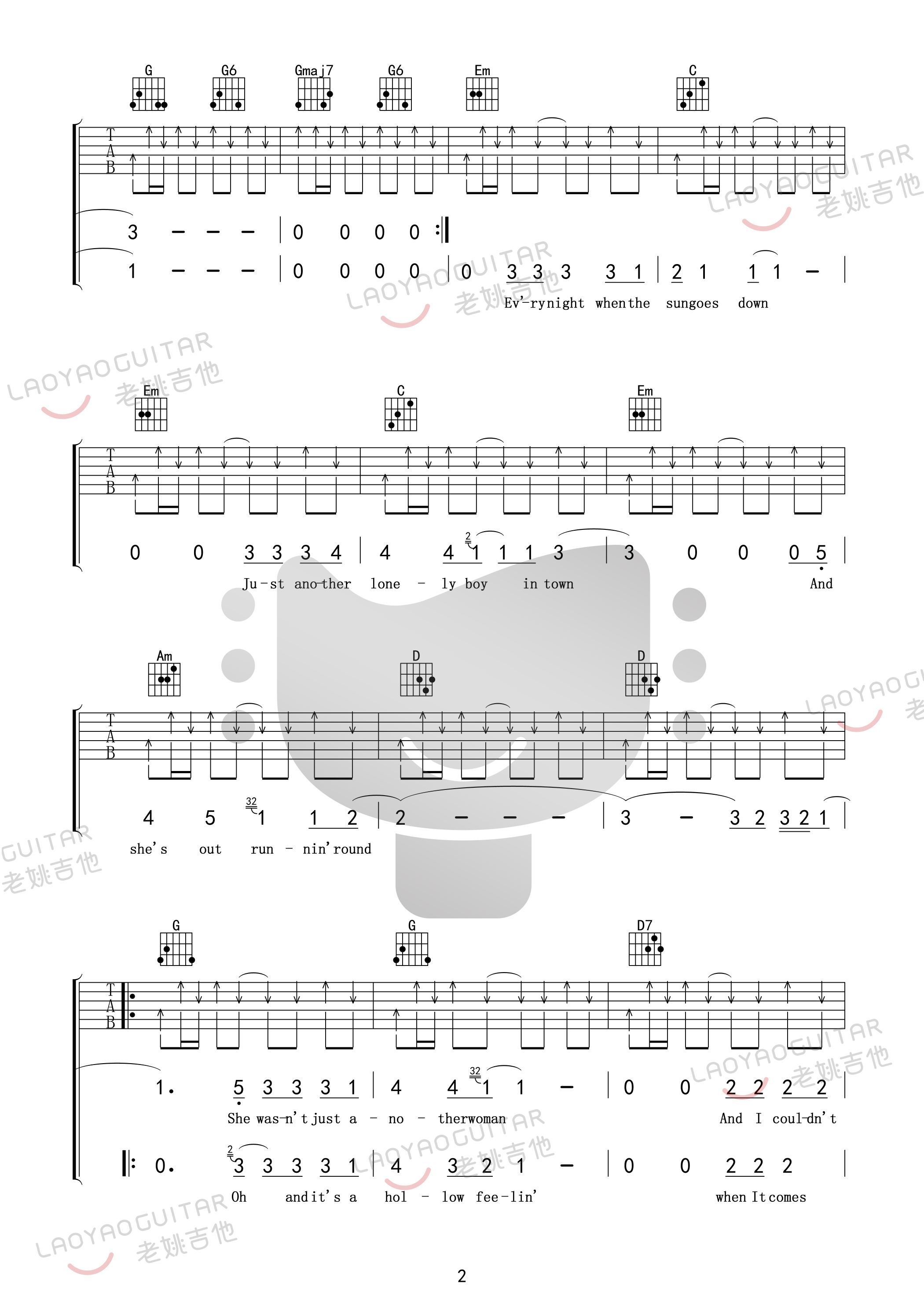 Eagles《Tequila Sunrise》吉他谱_G调吉他谱_吉他弹唱视频教学-图2