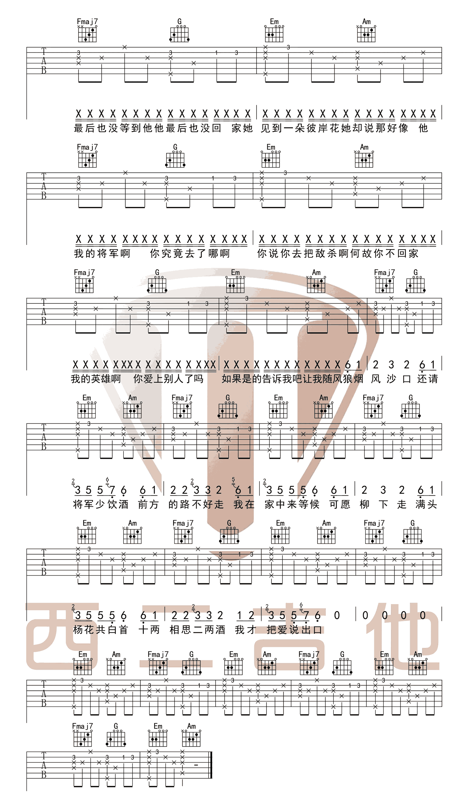 半阳《我的将军啊》吉他谱_C调指法吉他谱_吉他弹唱视频教学-图3