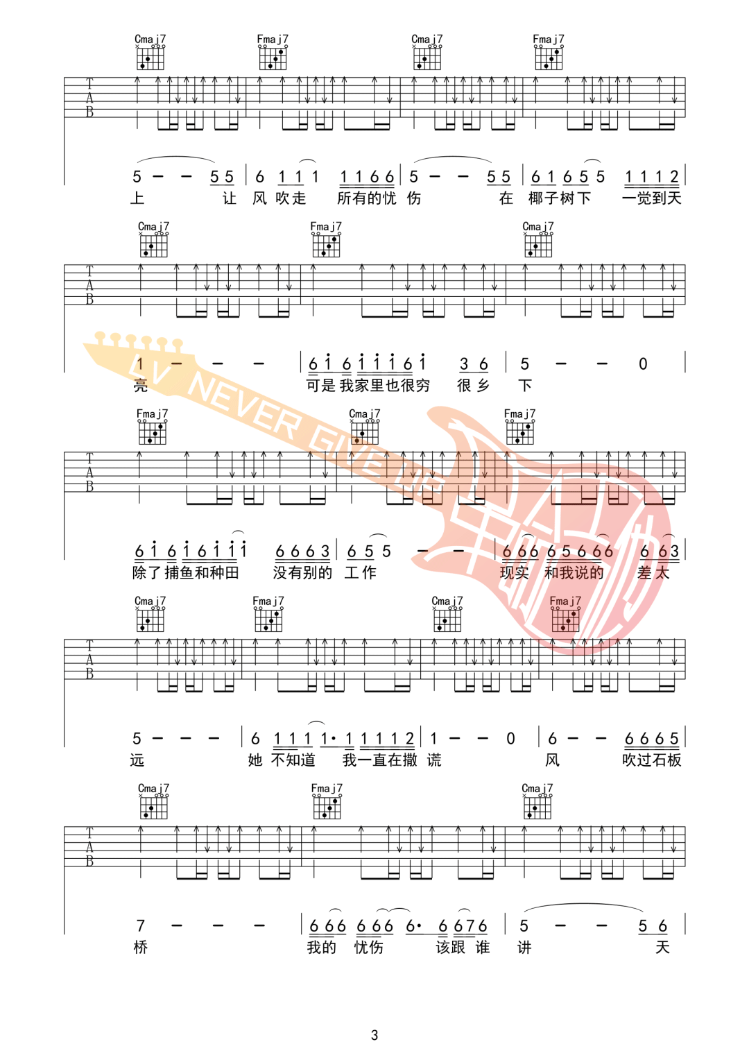 五条人《梦幻丽莎发廊》吉他谱_C调指法吉他谱_吉他弹唱视频教学-图3