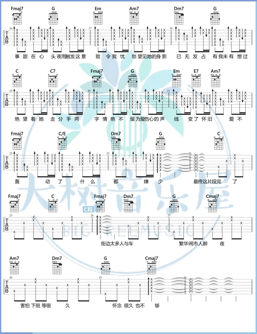 洪卓立《弥敦道》吉他谱_C调指法原版吉他谱_吉他弹唱视频教学-图2