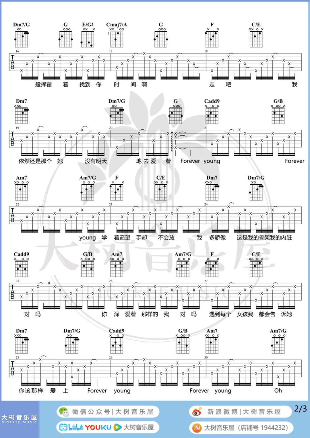 艾怡良《Forever Young》吉他谱_C调原版吉他谱_吉他弹唱视频教学-图2