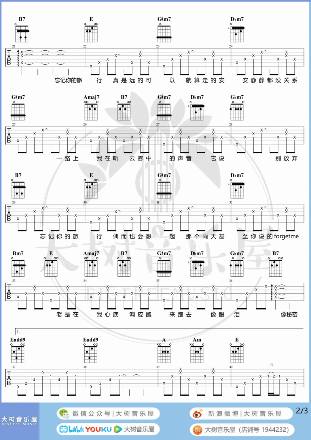 袁娅维《旅行中忘记》吉他谱_E调指法原版吉他谱_吉他弹唱视频教学-图2