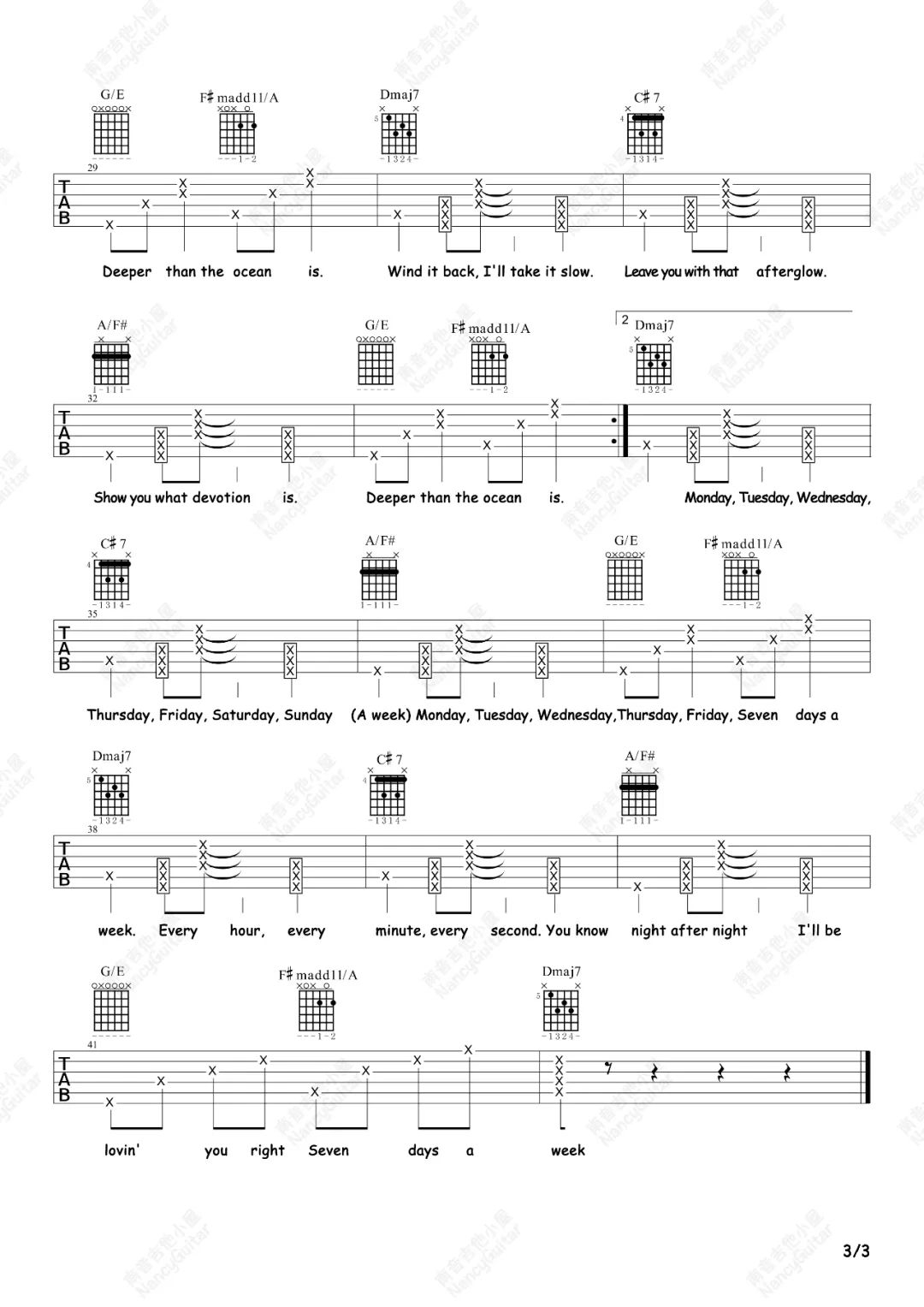 田柾国《Seven》吉他谱_A调指法拍弦版吉他谱_吉他弹唱视频教学-图3