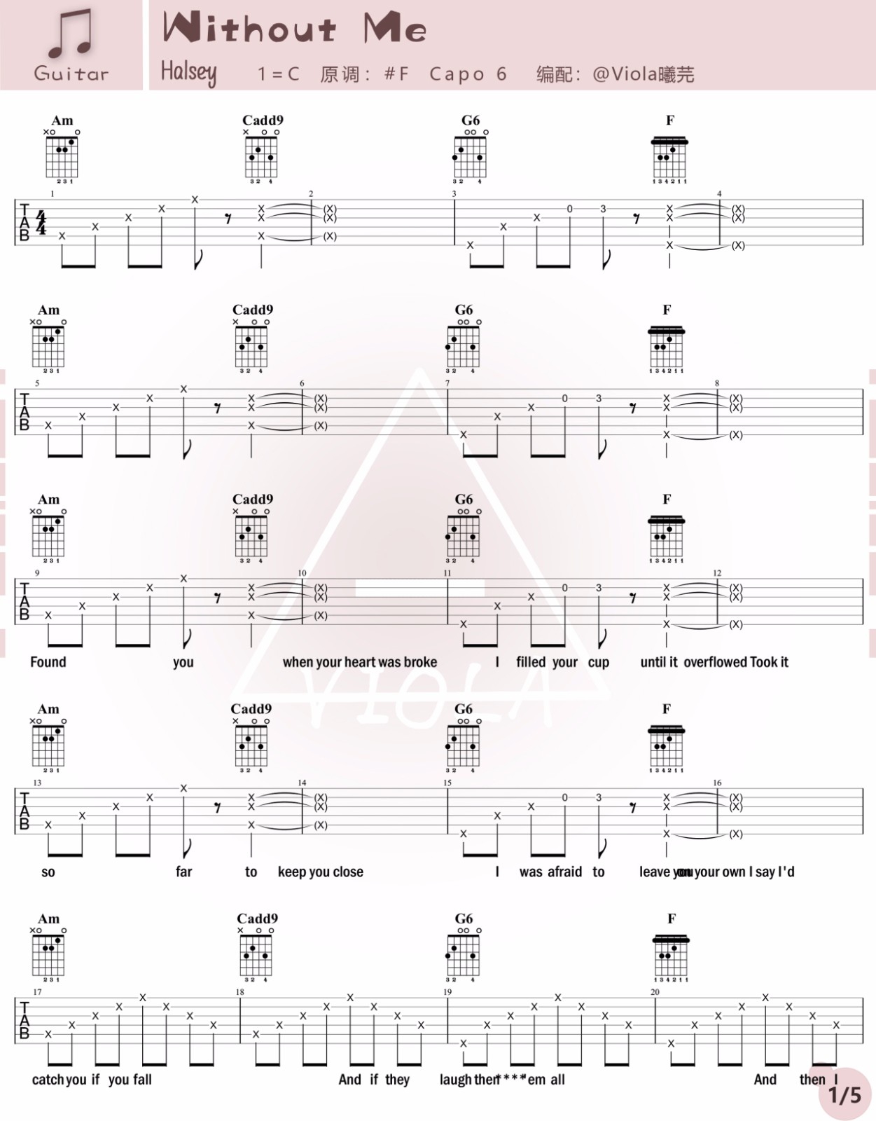 Halsey《Without Me》吉他谱_C调原版吉他谱_吉他弹唱视频教学-图1