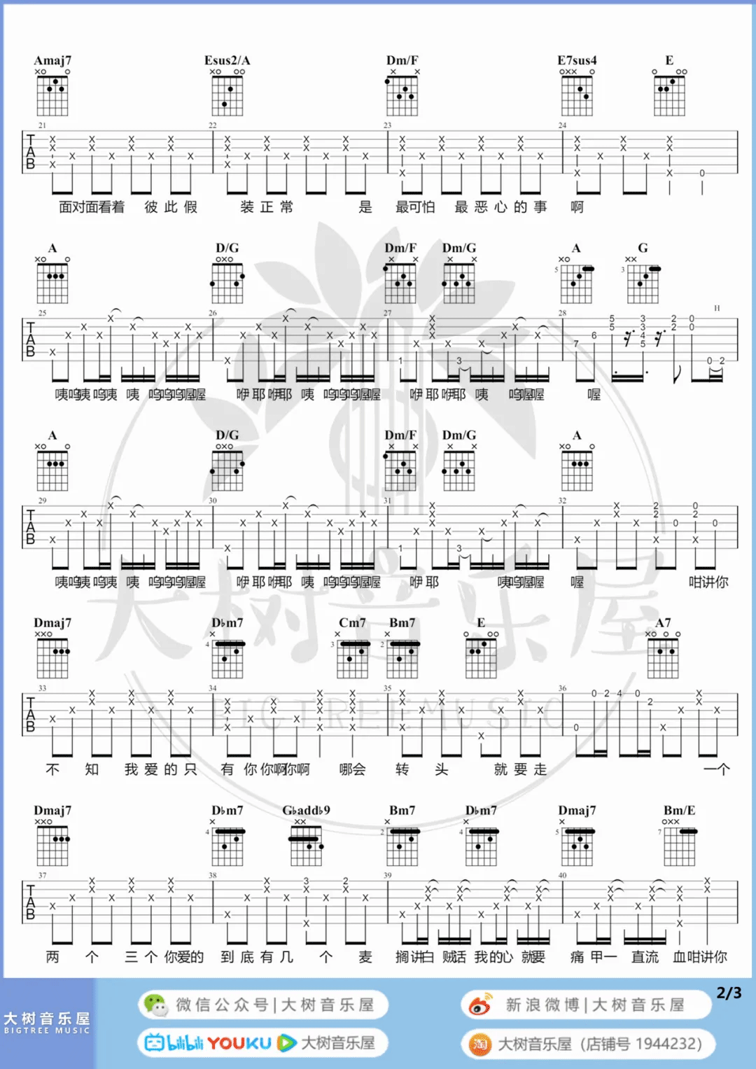 魏如萱《你啊你啊》吉他谱_A调指法原版吉他谱_吉他弹唱视频教学-图2