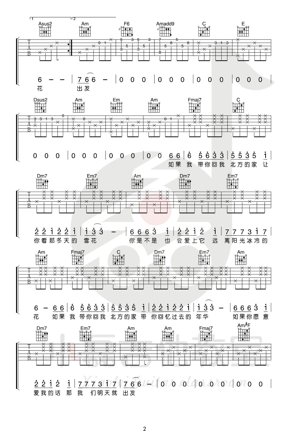花粥《远在北方孤独的鬼》吉他谱_C调吉他谱_吉他弹唱视频教学-图2