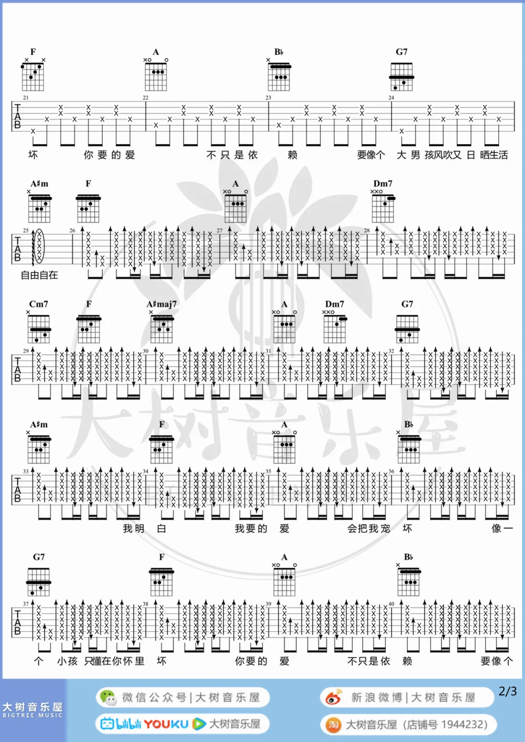 戴佩妮《你要的爱》吉他谱_F调指法原版吉他谱_吉他弹唱视频教学-图2
