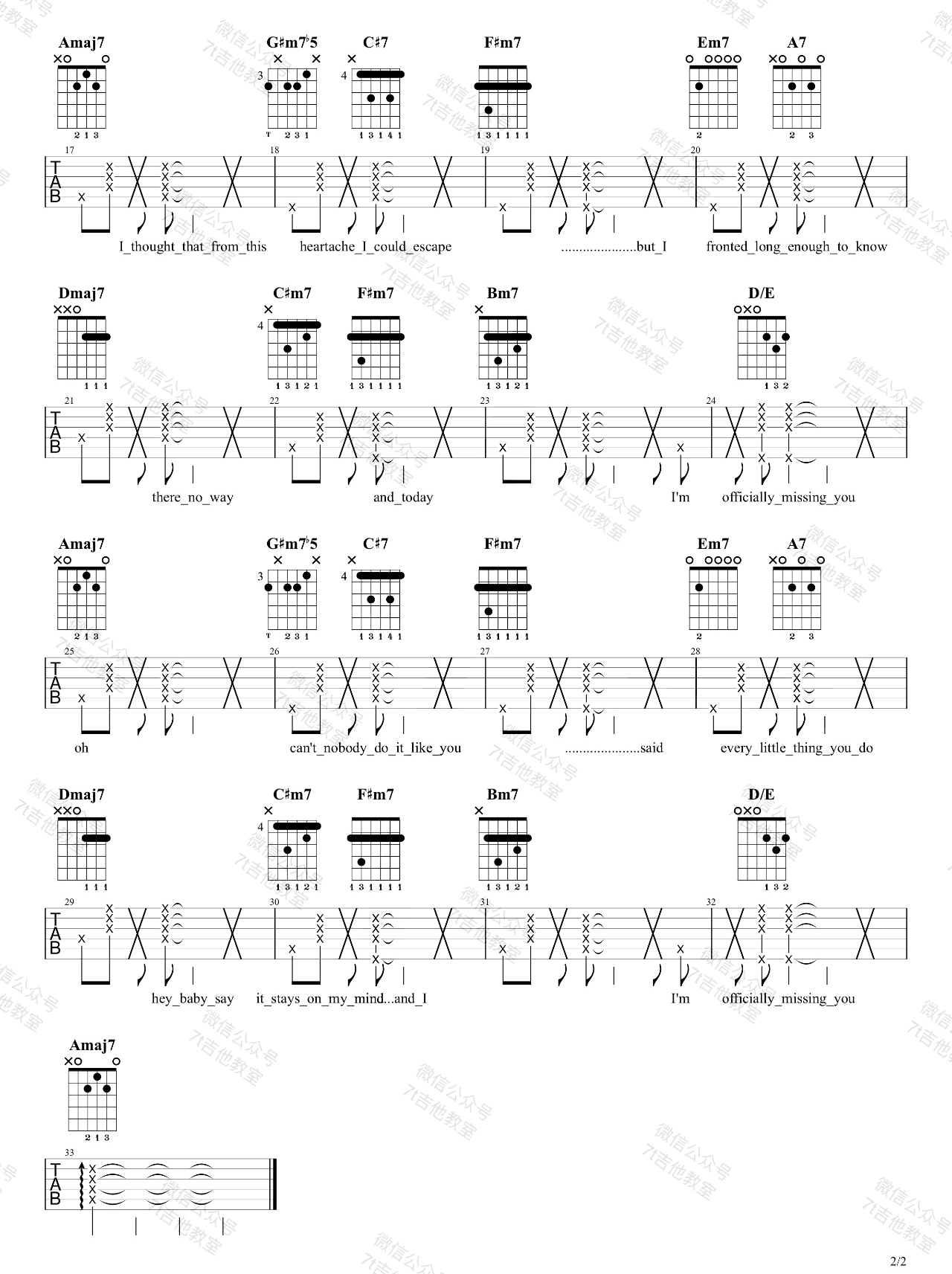 Tamia《Officially Missing You》吉他谱_A调指法_吉他弹唱视频教学-图2