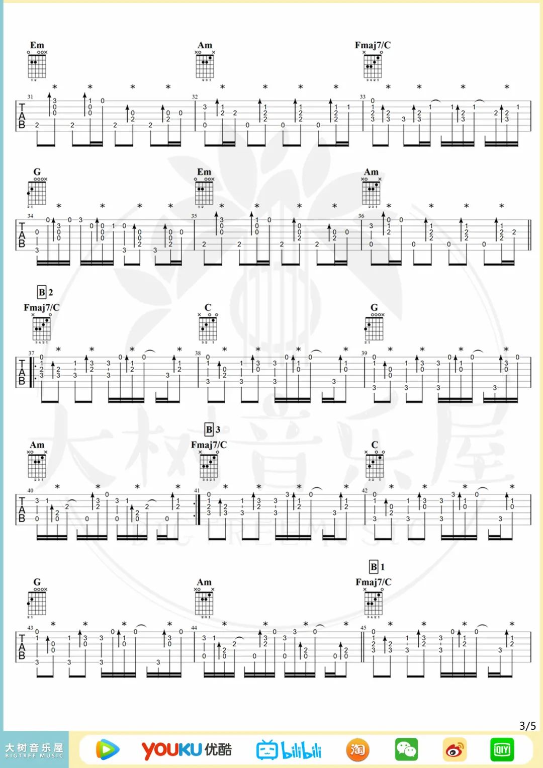 告五人《爱人错过》指弹吉他谱_原版指弹谱_吉他指弹教学-图3