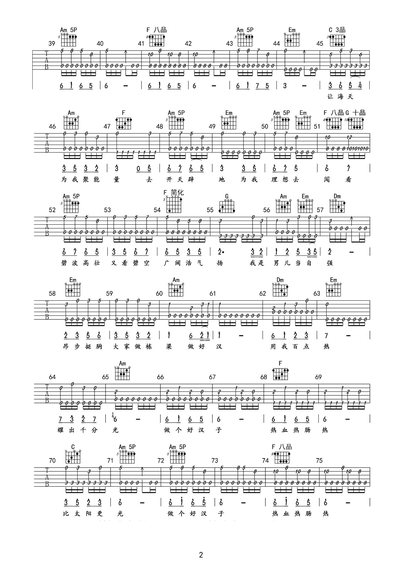 男儿当自强指弹谱_林子祥_原版指弹谱_吉他指弹教学-图2