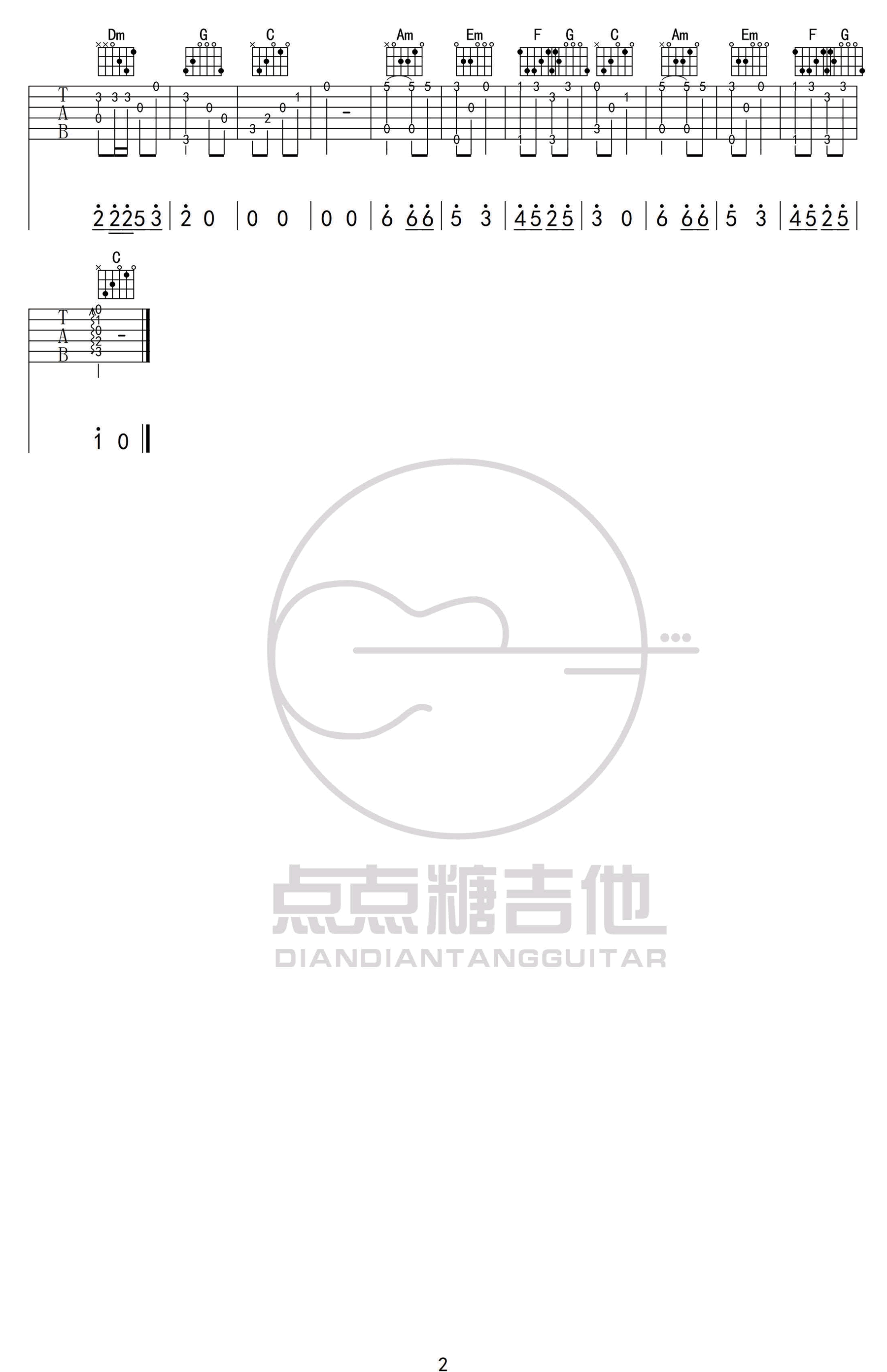 海伦《桥边姑娘》指弹吉他谱_原版指弹谱_吉他指弹教学-图2