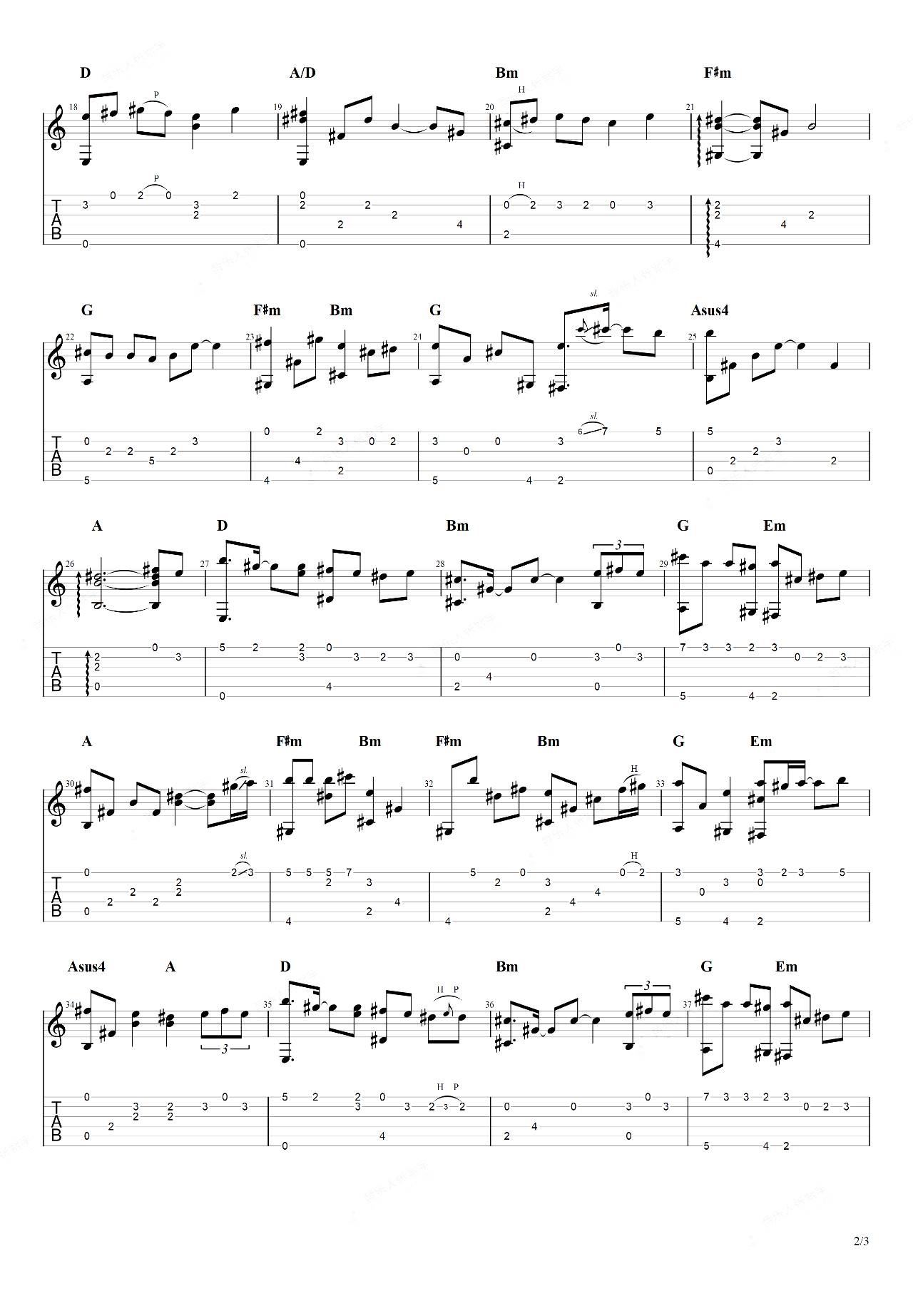 王菲《约定》指弹吉他谱_原版指弹谱_吉他指弹教学视频-图2