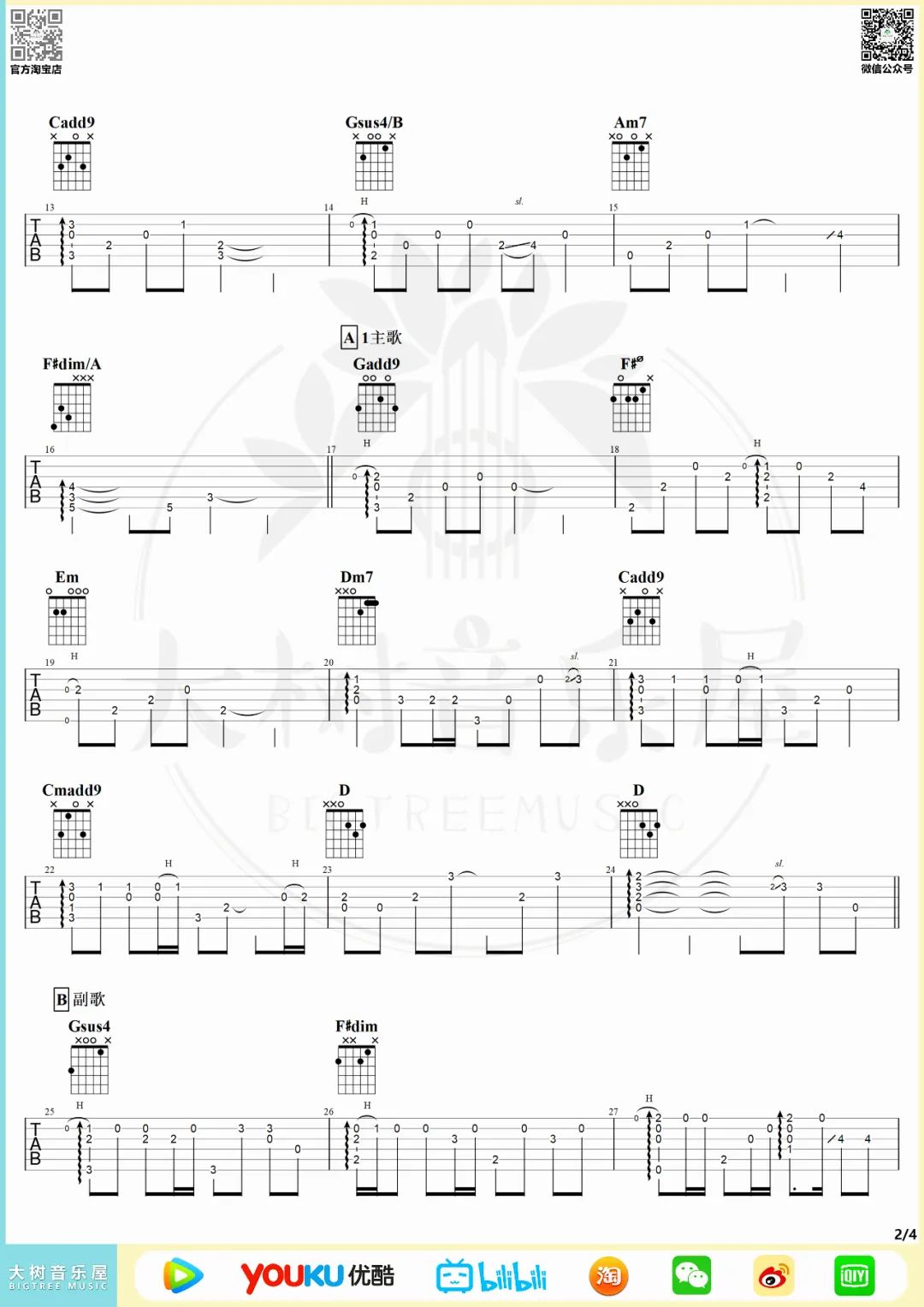 刻在我心底的名字指弹谱_卢广仲_原版指弹谱_吉他指弹教学-图2