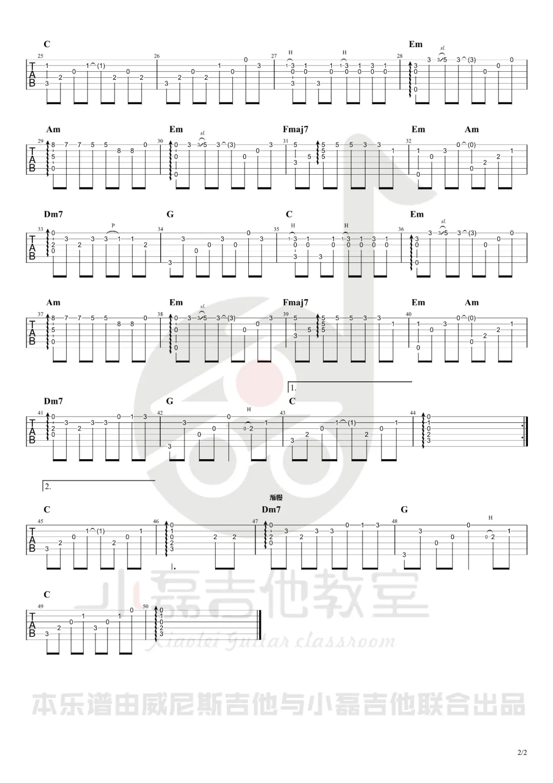 杨宗纬《一次就好》指弹吉他谱_原版指弹谱_吉他指弹教学-图2