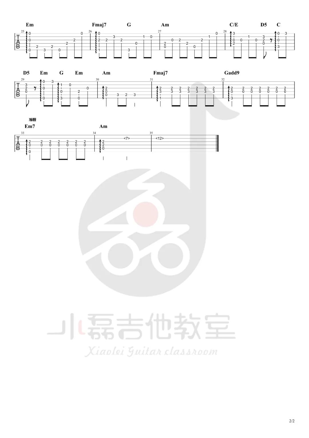 阿席达卡传奇指弹谱_幽灵公主插曲_原版指弹谱_吉他指弹教学-图2