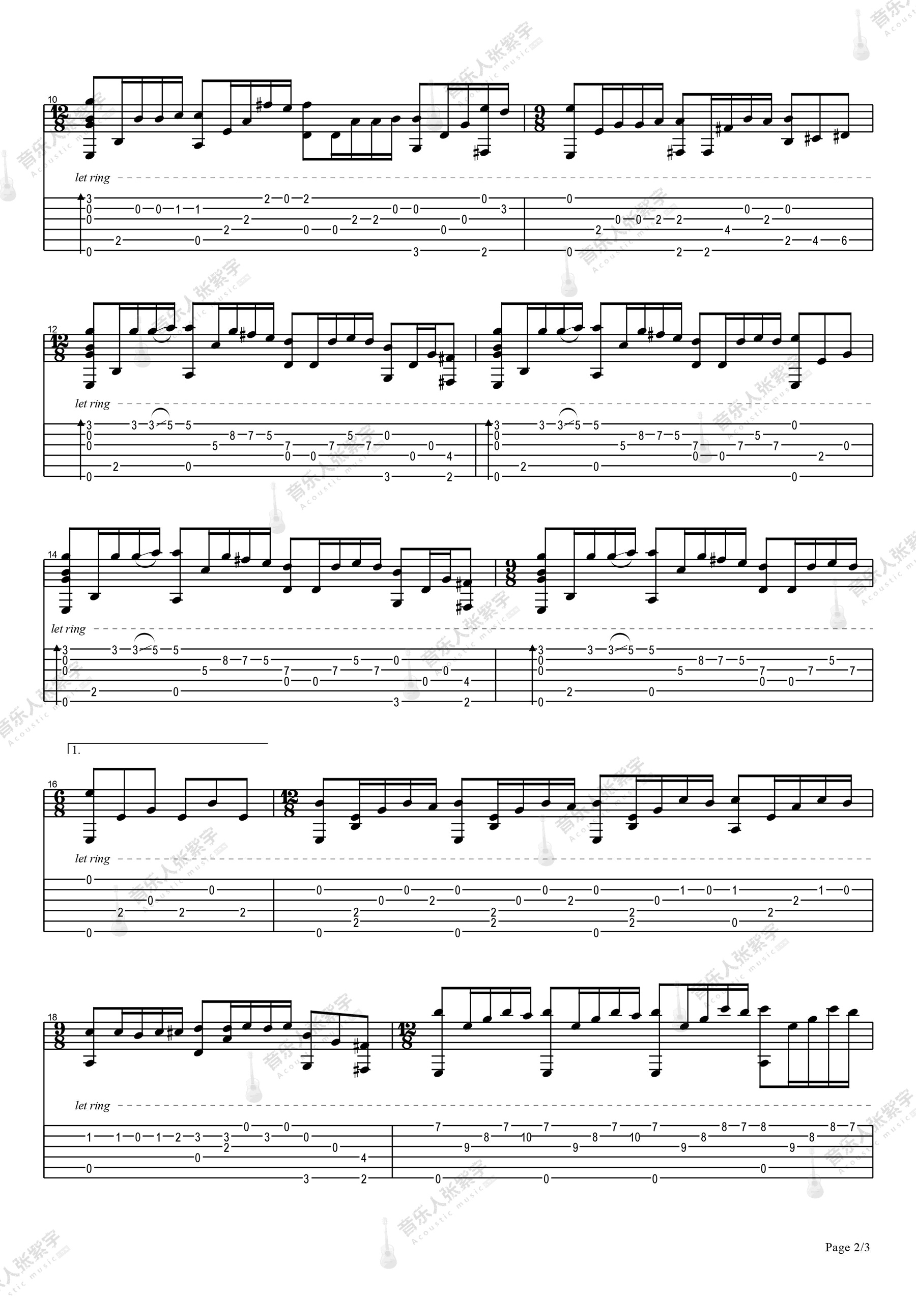 张紫宇《梦中的婚礼》指弹吉他谱_原版指弹谱_吉他指弹教学-图2