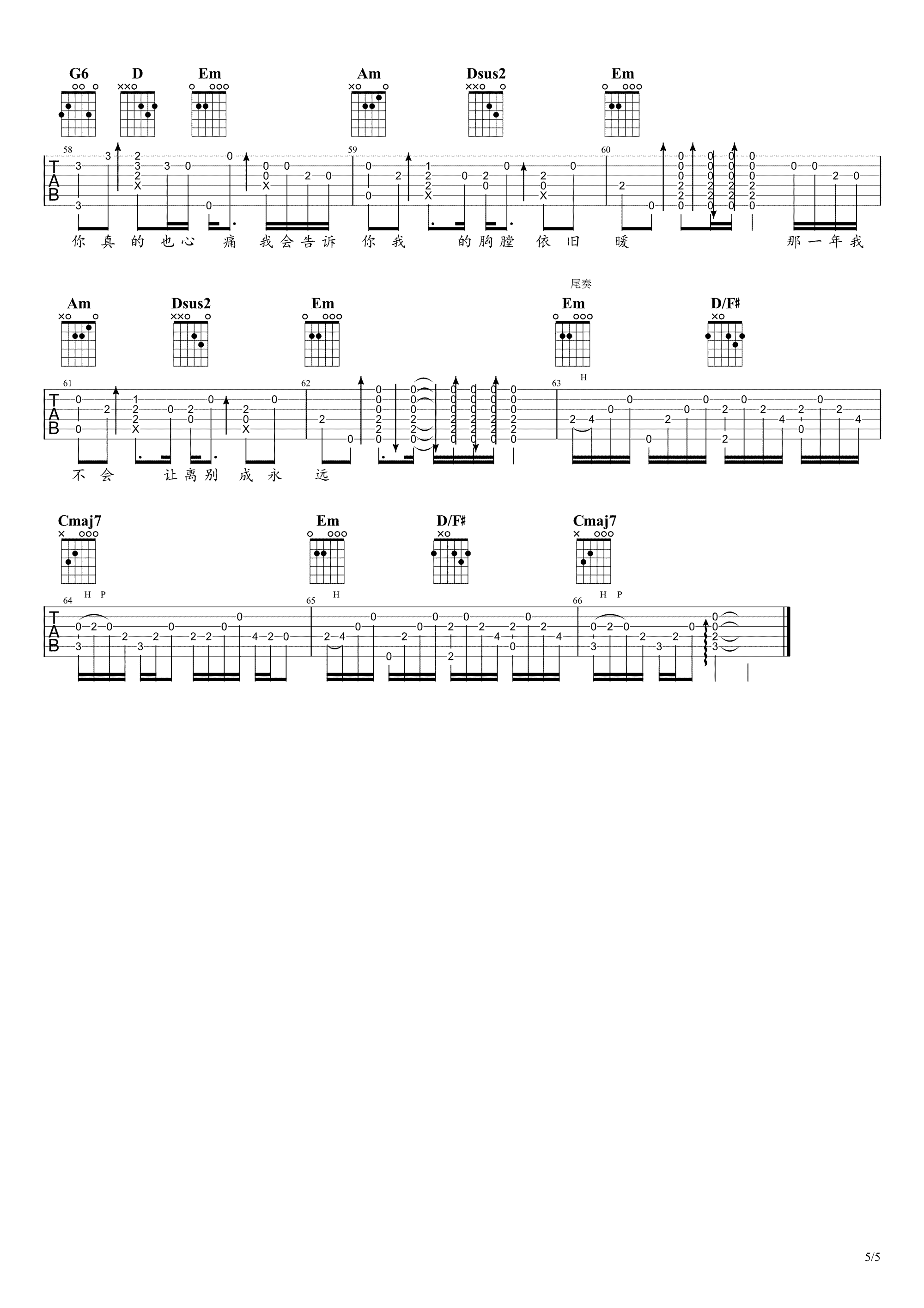 等一分钟指弹谱_徐誉滕_吉他独奏谱_吉他指弹教学-图5