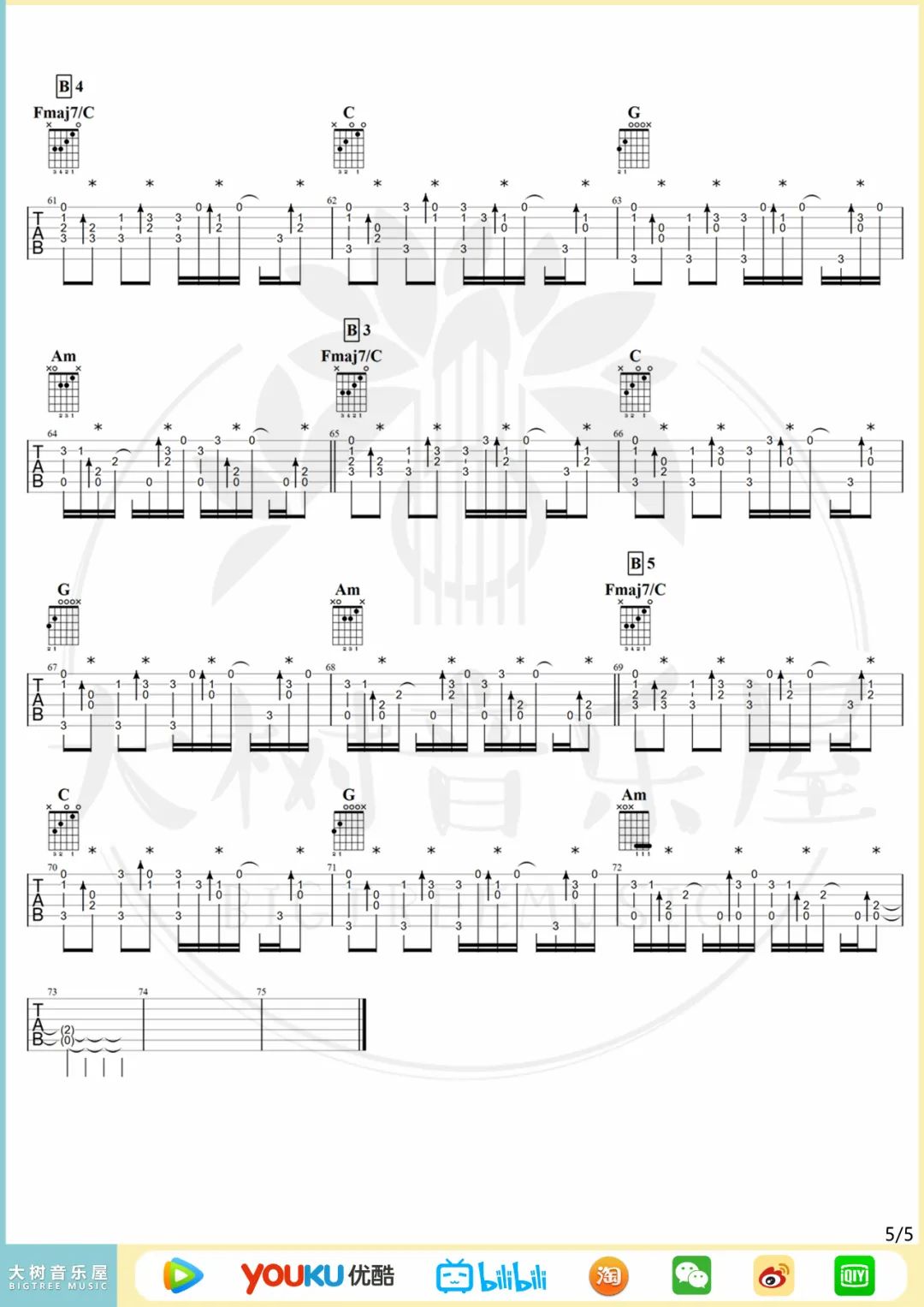 告五人《爱人错过》指弹吉他谱_原版指弹谱_吉他指弹教学-图5