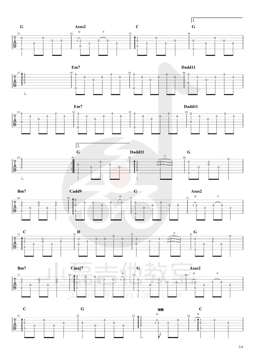 大乔小乔《农夫渔夫》指弹谱_原版指弹谱_吉他指弹教学-图3