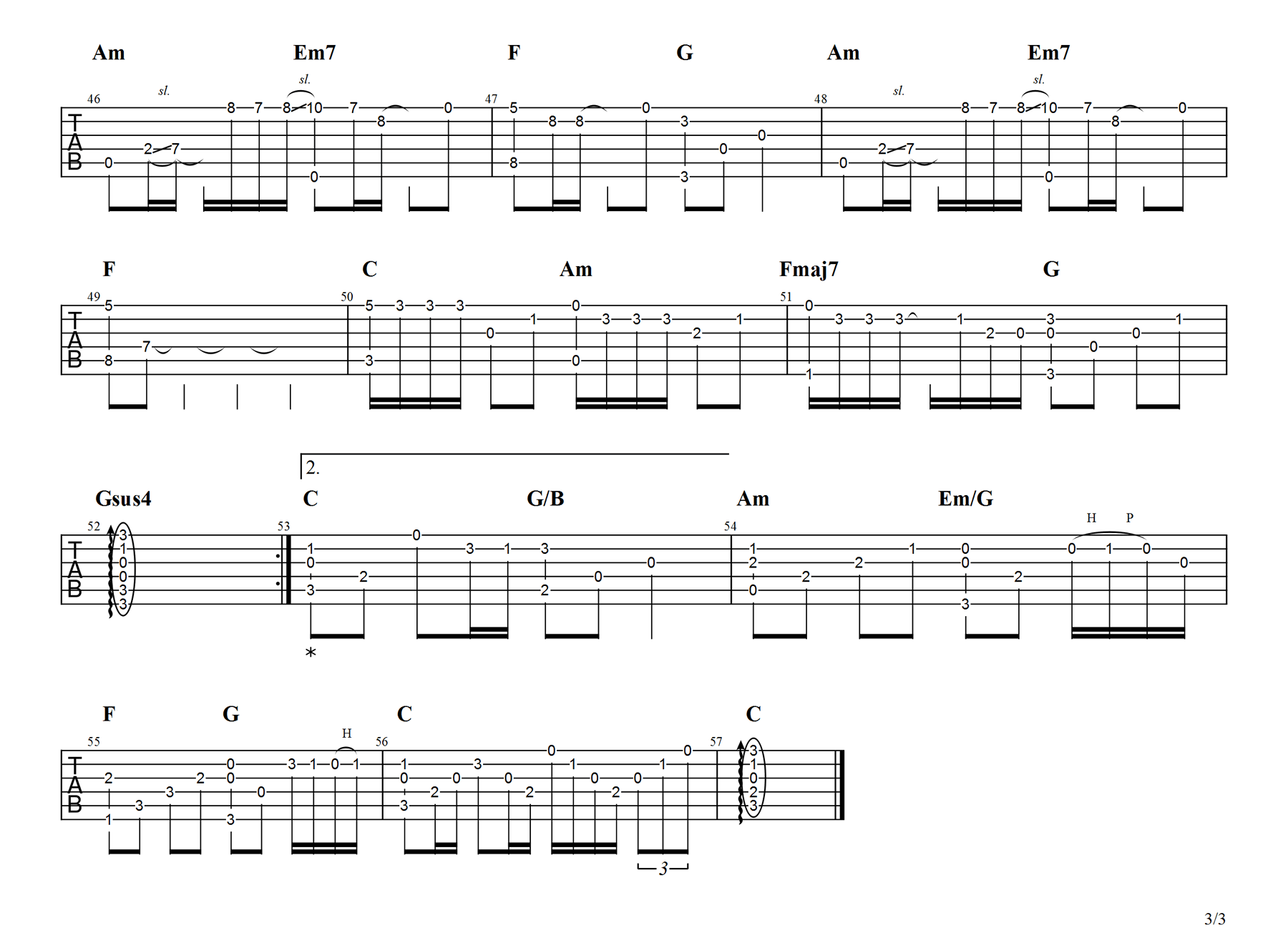 张惠妹《哭砂》指弹吉他谱_原版指弹谱_吉他指弹教学-图3