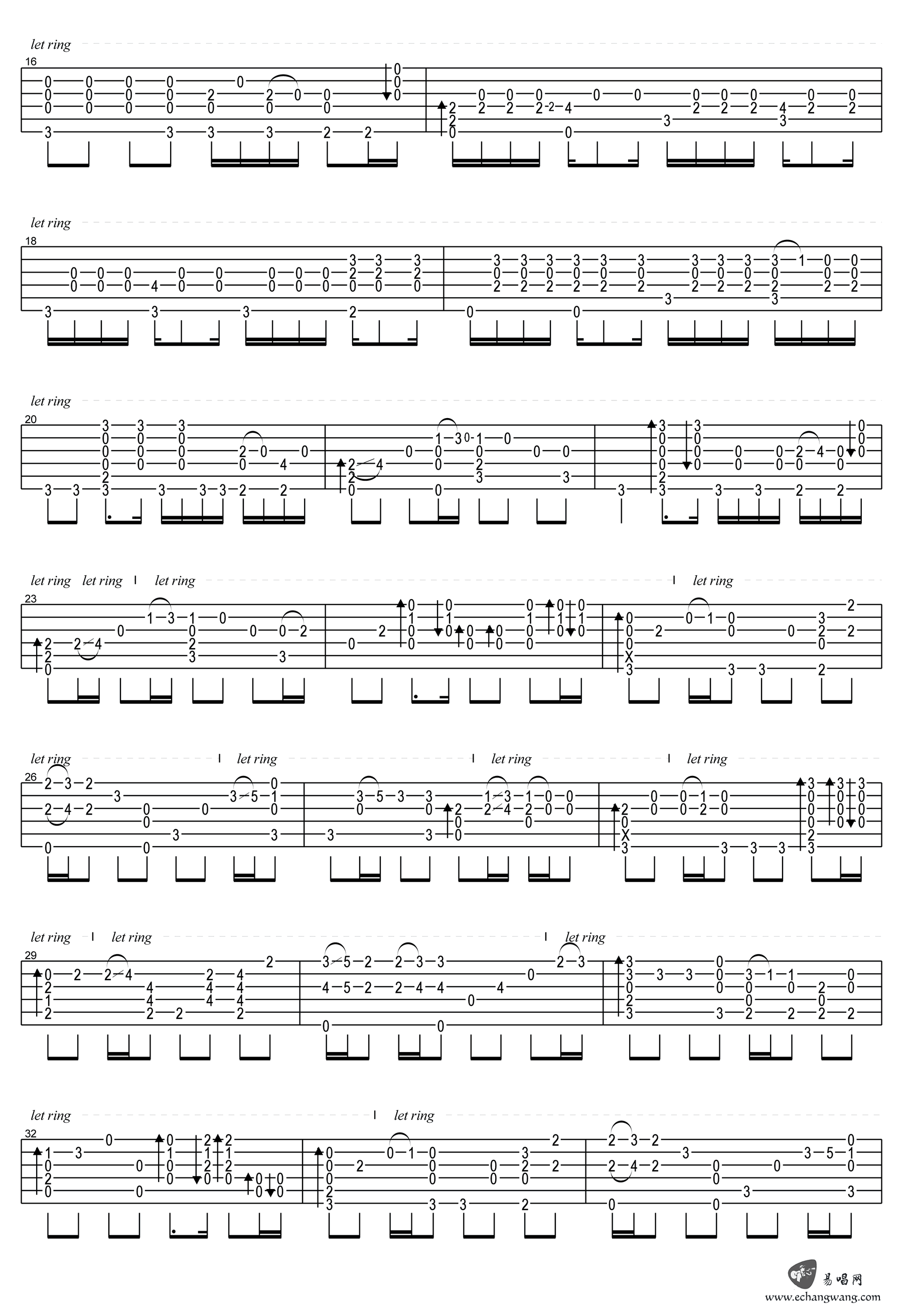 周杰伦《晴天》指弹吉他谱_卢家宏原版指弹谱_吉他指弹教学-图2