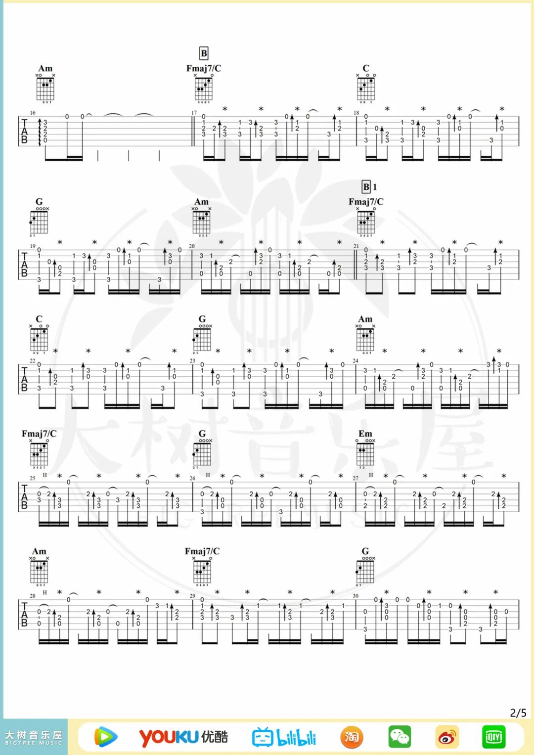 告五人《爱人错过》指弹吉他谱_原版指弹谱_吉他指弹教学-图2