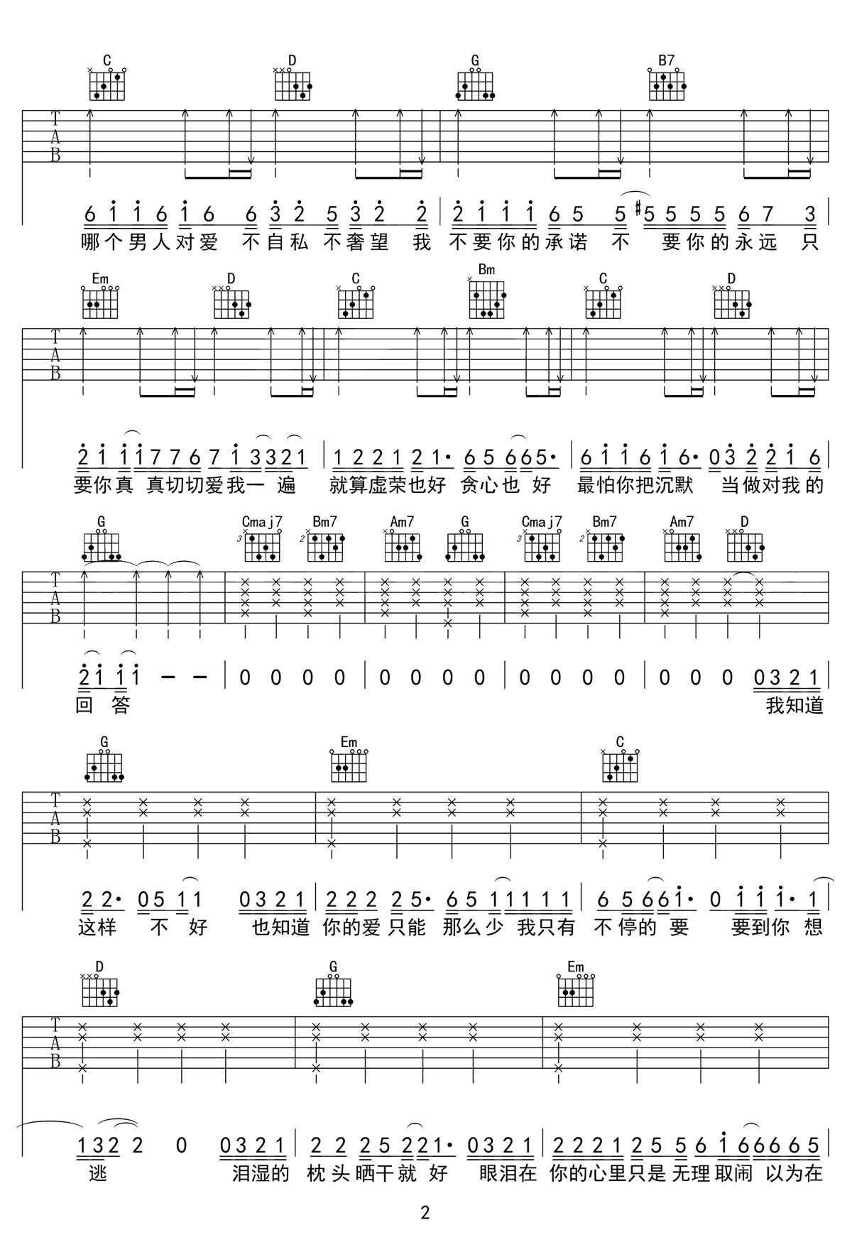 张惠妹《原来你什么都不要》吉他谱_G调弹唱谱-图2