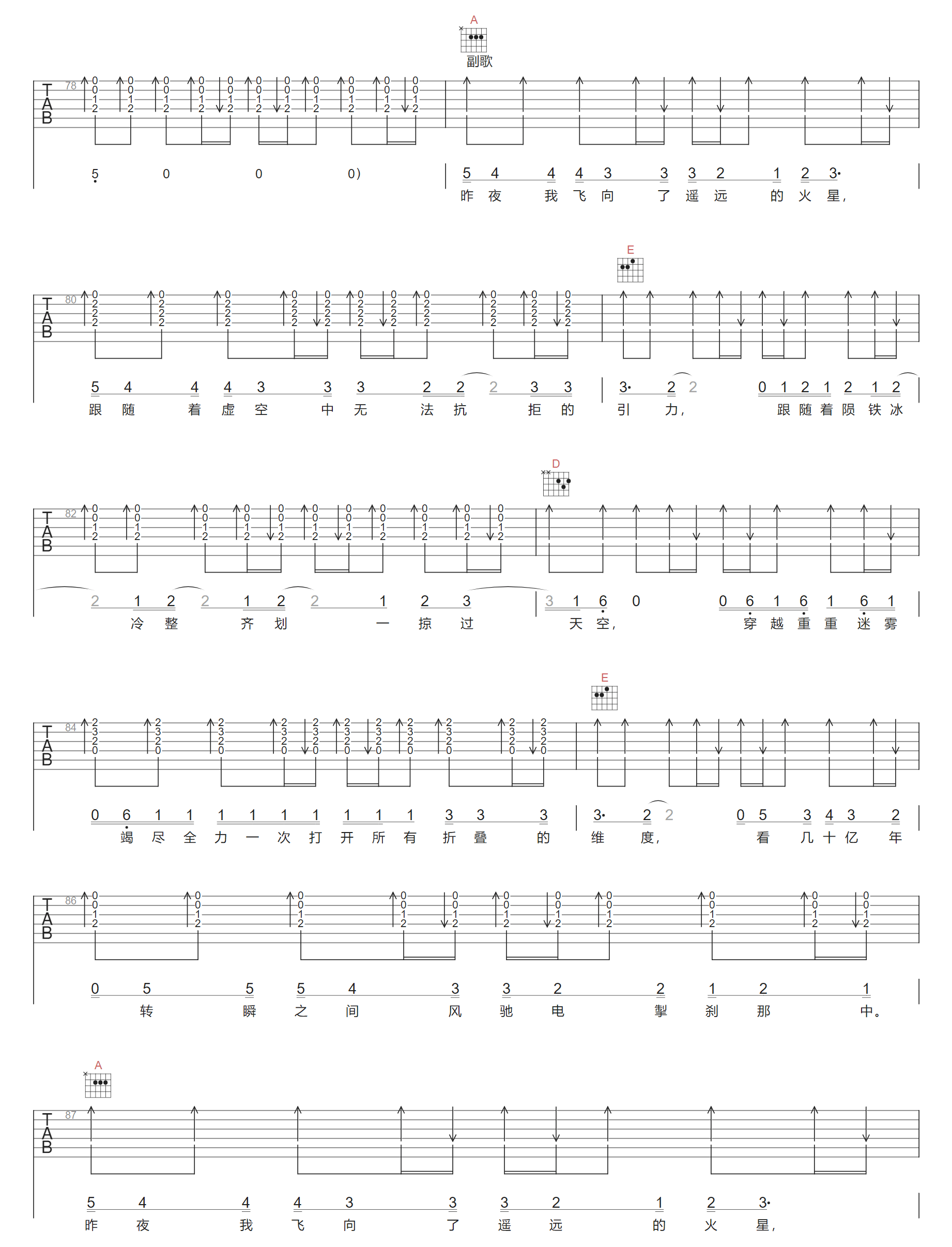 声音玩具《昨夜我飞向遥远的火星》吉他谱_E调原版弹唱吉他谱-图5