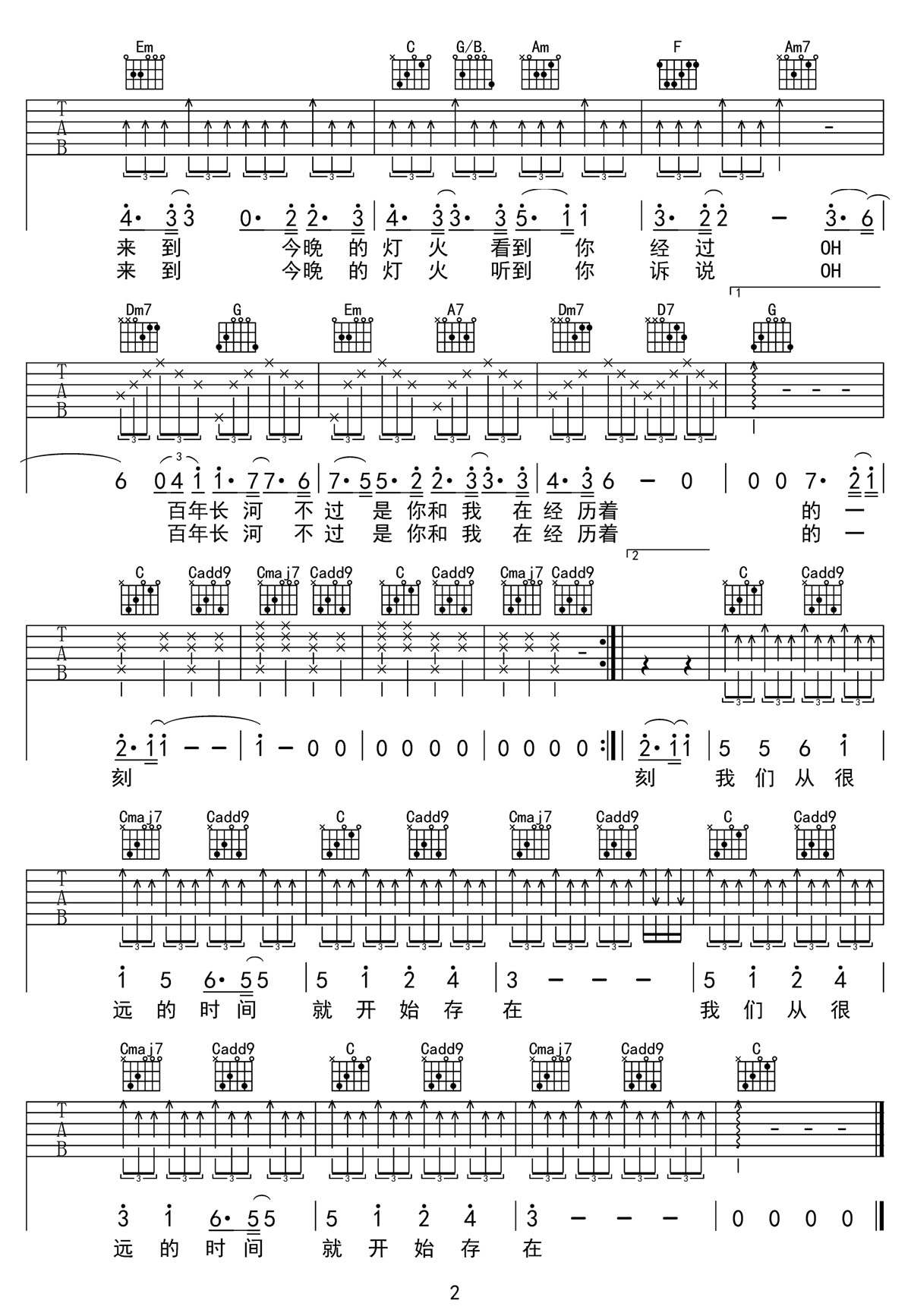 王菲《你我经历的一刻》吉他谱_C调弹唱谱-图2