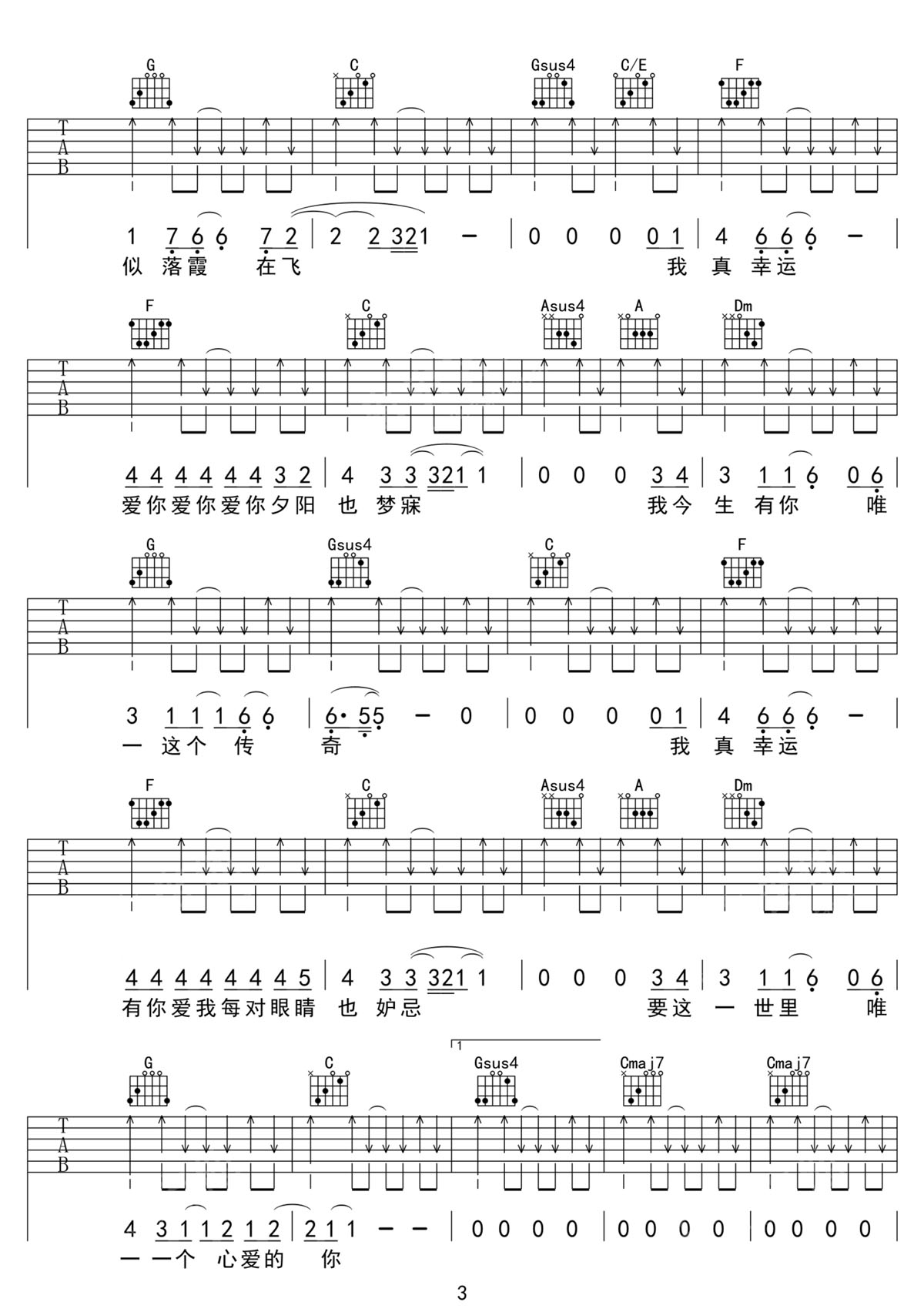 张学友《你是我今生唯一的传奇》吉他谱_C调弹唱谱-图3