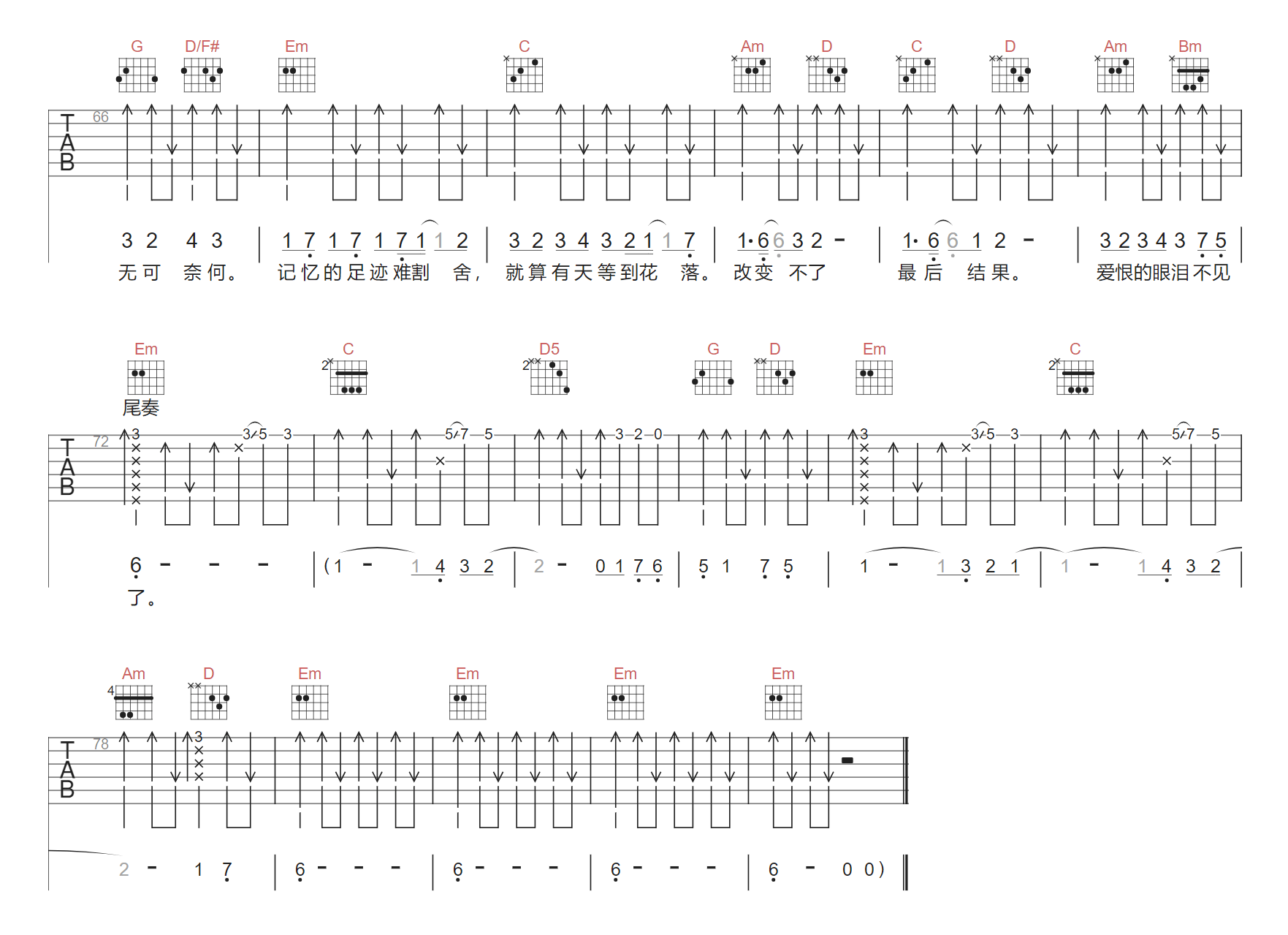 李艺彤/SNH48黄婷婷《爱恨的泪》吉他谱_G调弹唱谱-图3