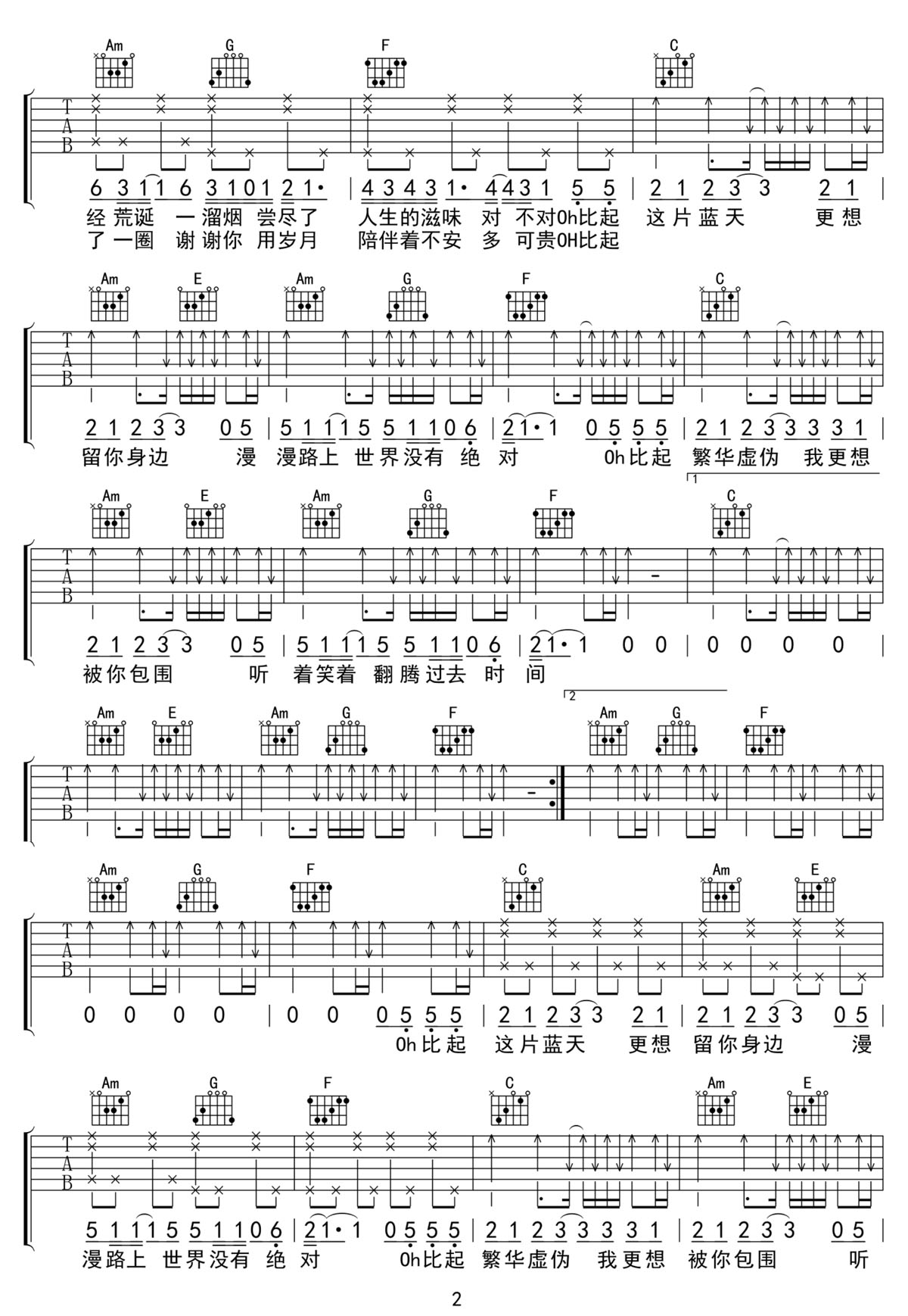 周传雄《我的世界被你包围》吉他谱_C调原版弹唱谱-图2