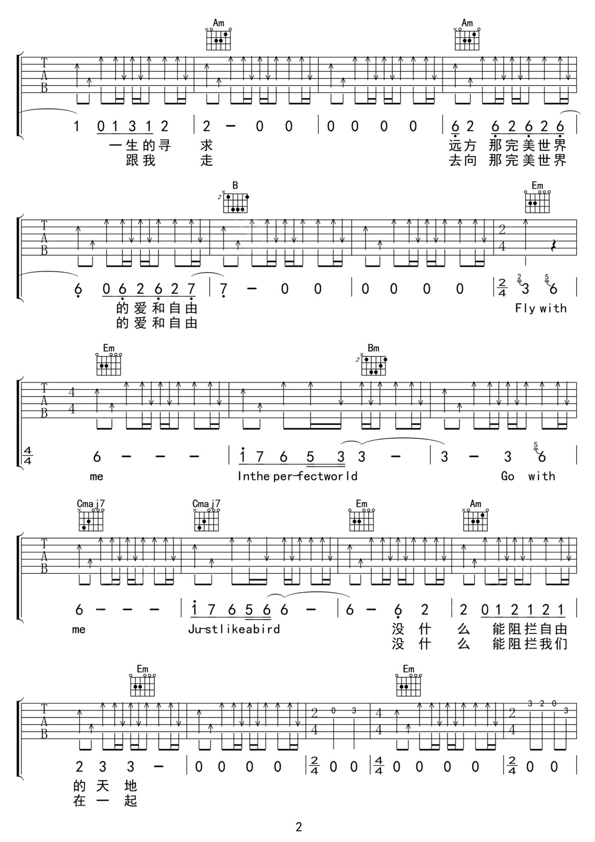 水木年华《完美世界》吉他谱_G调扫弦版弹唱谱-图2