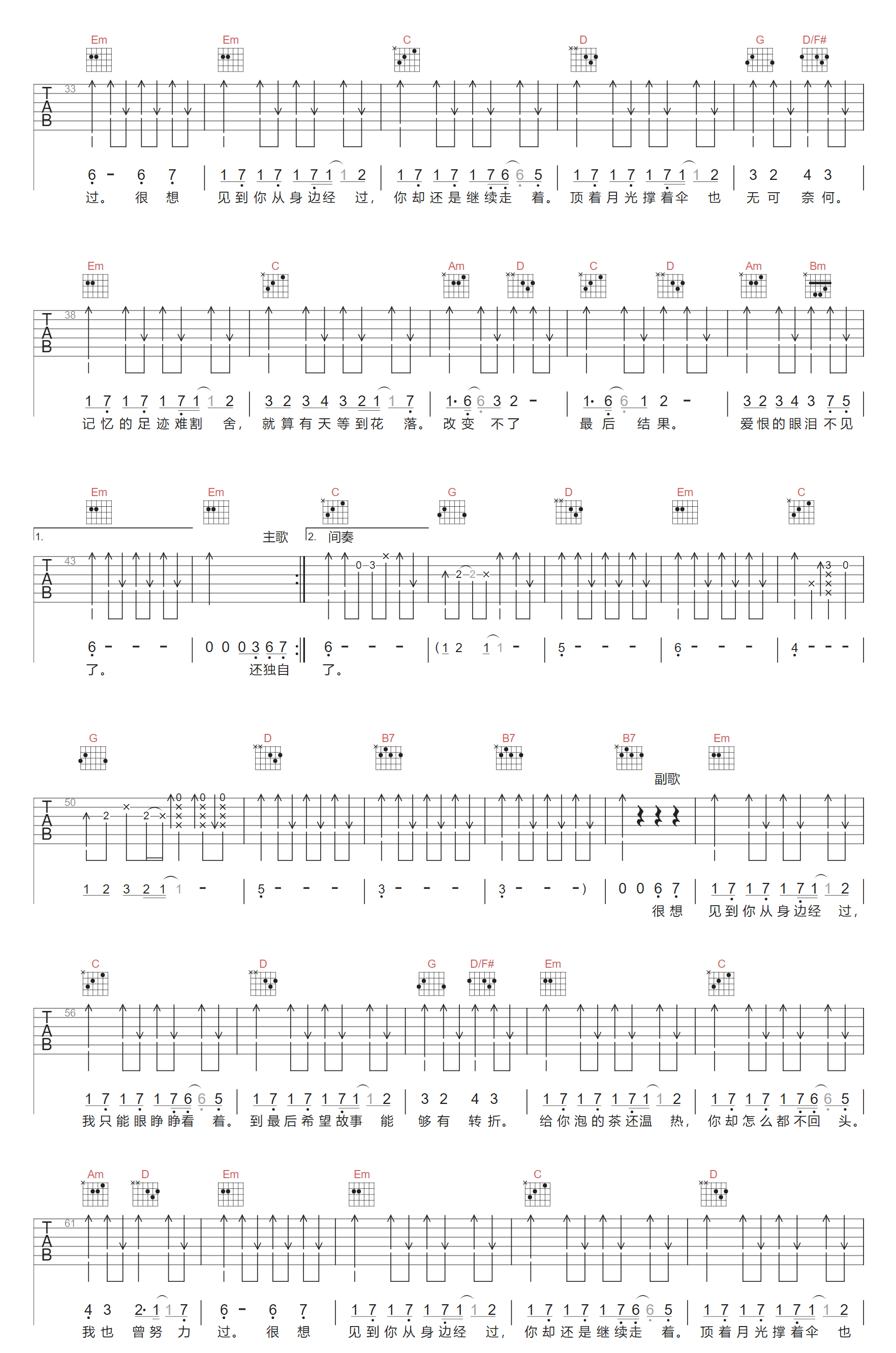 李艺彤/SNH48黄婷婷《爱恨的泪》吉他谱_G调弹唱谱-图2