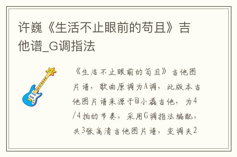 许巍《生活不止眼前的苟且》吉他谱_G调指法