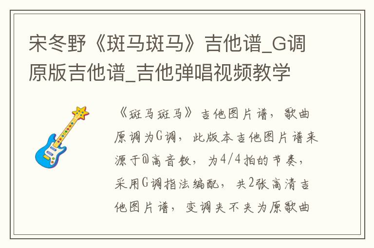 宋冬野《斑马斑马》吉他谱_G调原版吉他谱_吉他弹唱视频教学