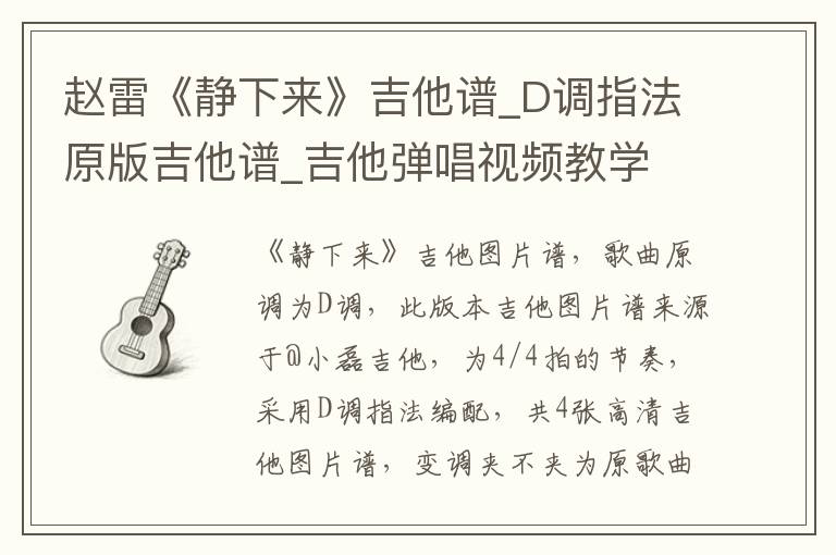 赵雷《静下来》吉他谱_D调指法原版吉他谱_吉他弹唱视频教学